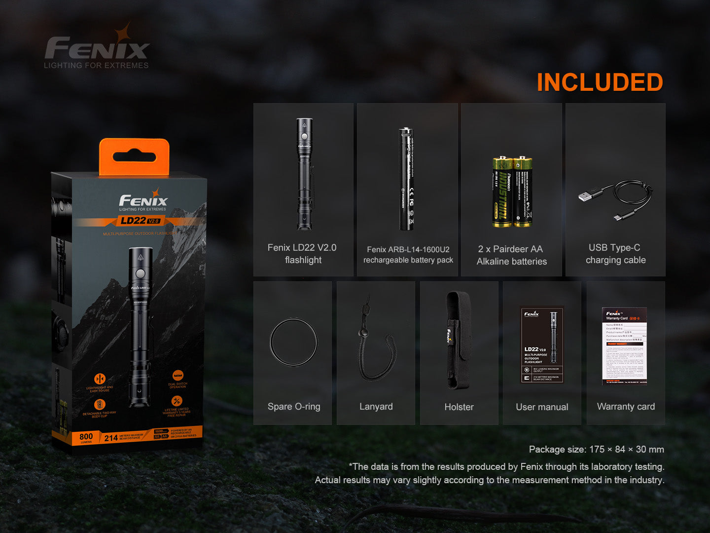 Fenix LD22 V2 Compact LED Flashlight - 800 Lumens High Brightness, Waterproof & Durable for Camping, Hiking, Emergency, and Outdoor Adventures