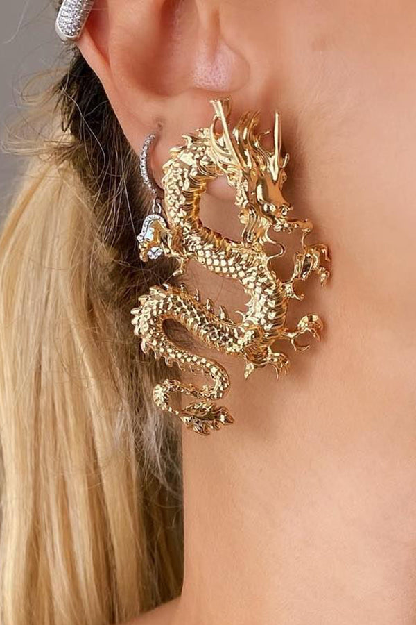 Vintage Dragon Engraved Sterling Silver Earrings for Women - Handmade Boho Jewelry Gift for Party, Wedding & Special Occasions