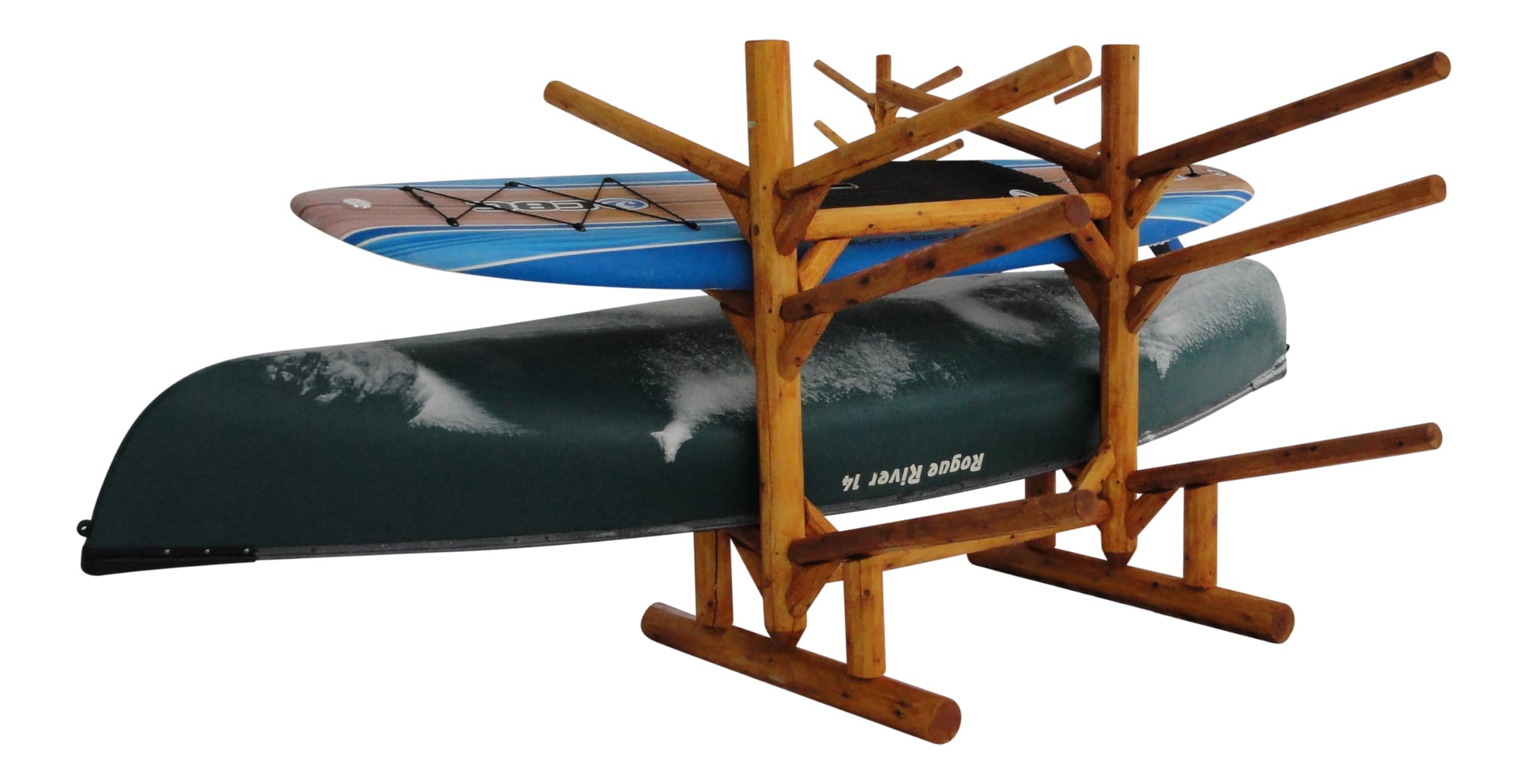 **Premium 4 Kayak + 2 SUP Storage Rack | Natural Cedar Wood Kayak & Canoe Holder | Heavy-Duty Outdoor Kayak Stand for Garage, Backyard, or Dock Storage**