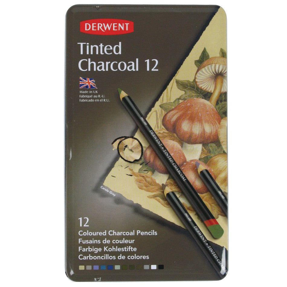 Derwent Tinted Charcoal Pencils - Set of 12 Vibrant Colors for Artists & Sketching - Perfect for Drawing, Shading & Mixed Media Art Projects