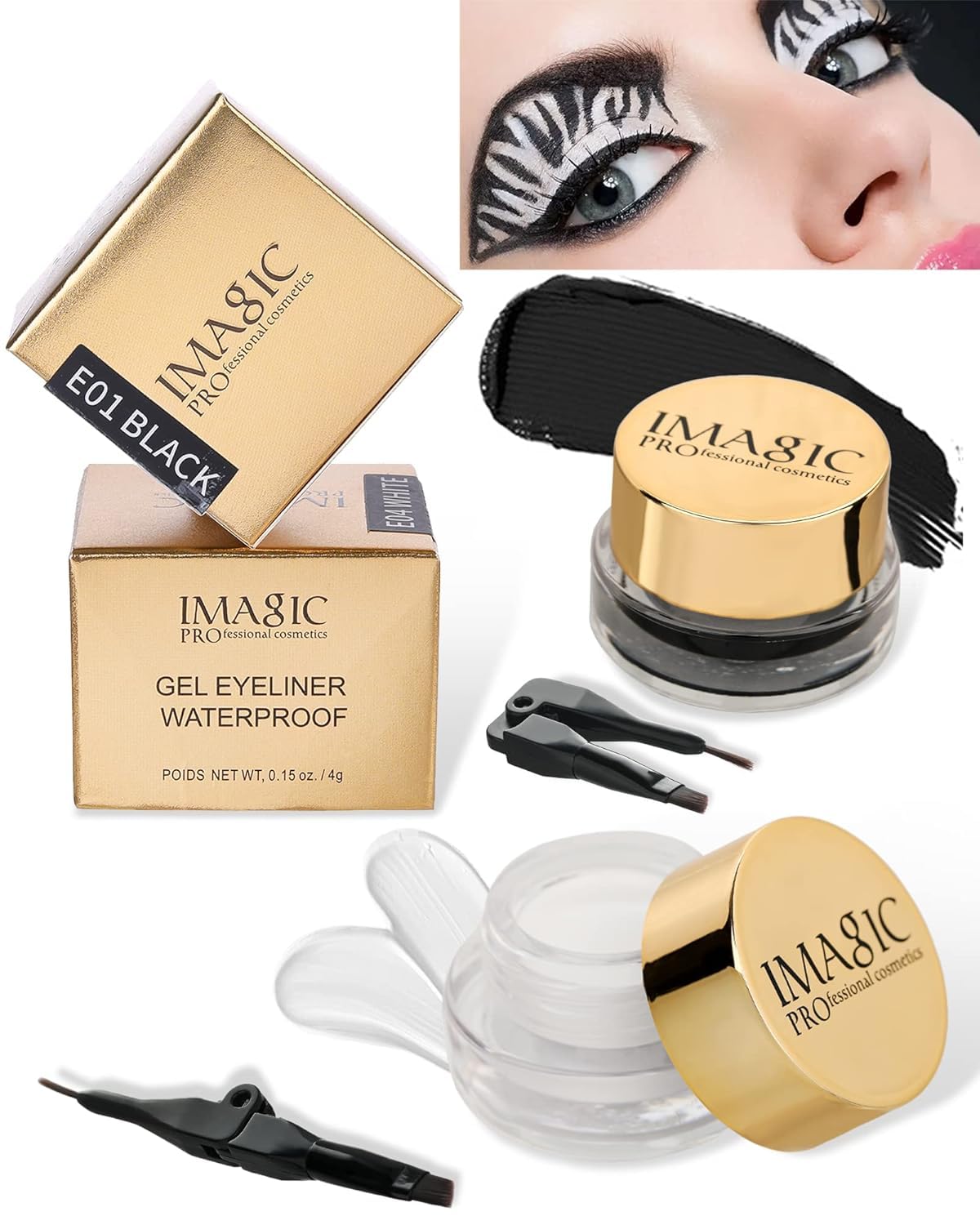 COSLUXE IMAGIC Waterproof Gel Eyeliner - Long Lasting Smudge Proof Eye Liner with Brush (4g, Black 01) for Professional Makeup & Everyday Wear