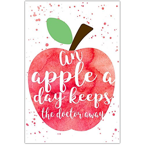An Apple A Day Keeps The Doctor Away - Vintage Kitchen Wall Art Decor for Farmhouse, Cafe & Home Decor | Funny Fruit Quote Sign for Dining Room & Restaurant