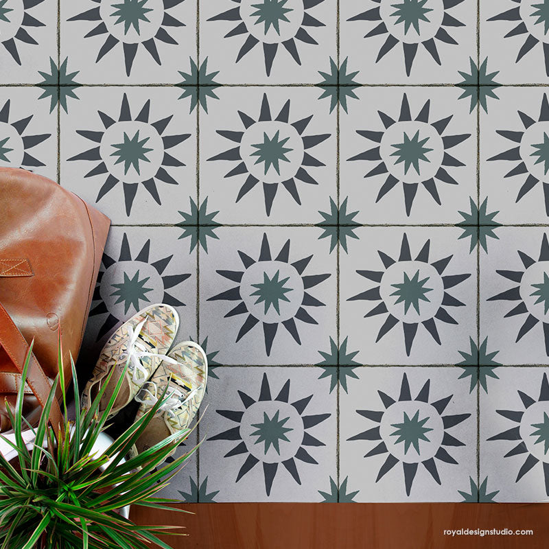 Starburst Tile Stencil - Reusable DIY Mosaic Tile Painting Template for Home Decor, Bathroom & Kitchen Backsplash - Perfect for Wall Art, Floor Design & Craft Projects