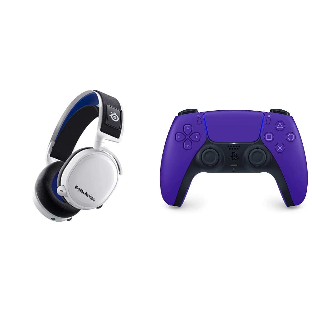 SteelSeries Arctis 7P+ Wireless Gaming Headset for PS5/PC - White | DualSense Wireless Controller for PlayStation 5 - Galactic Purple | Premium Gaming Accessories for Console & PC Gamers