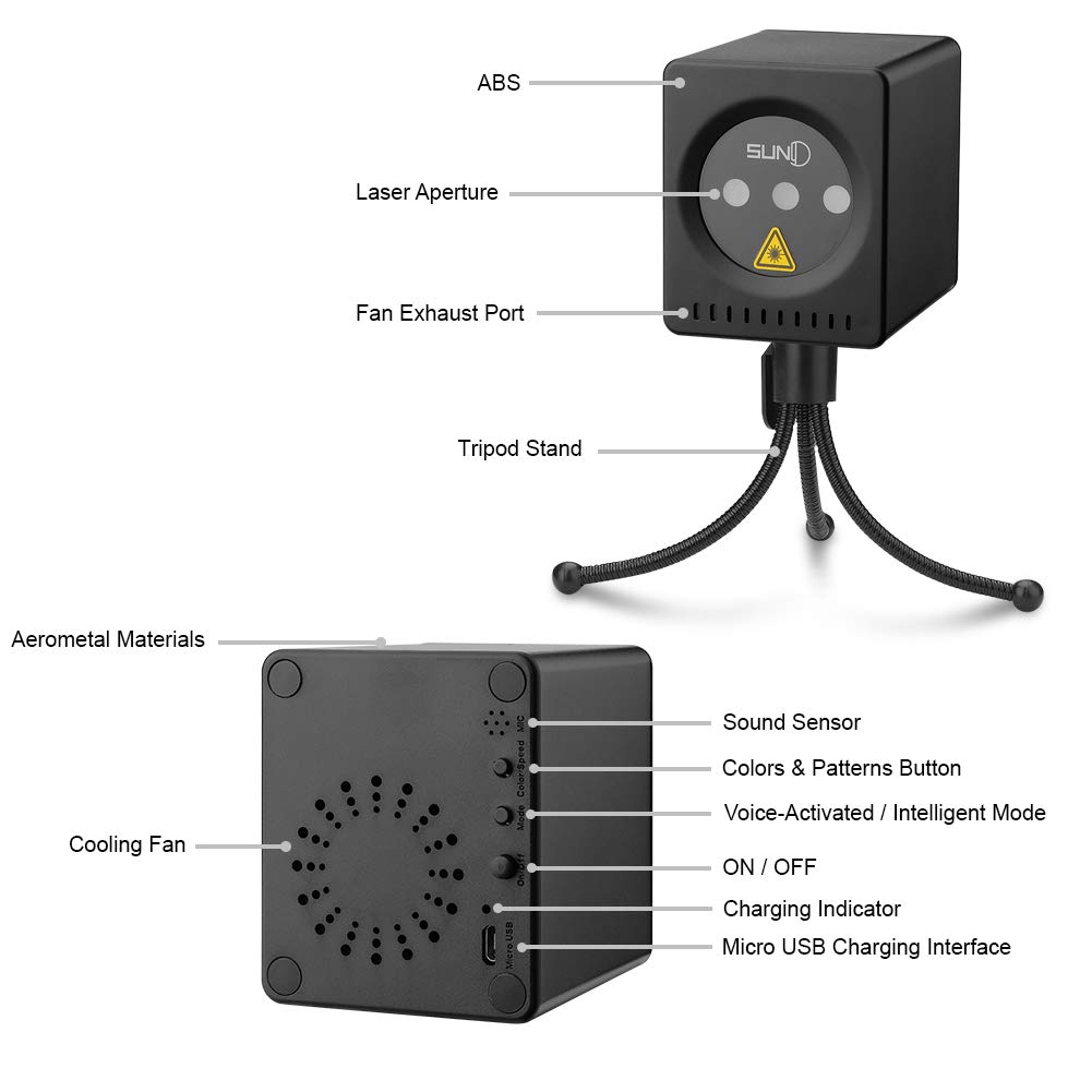 Portable RGB Laser Light Projector - Rechargeable Cordless DJ Party Lights with Sound Activation & Star Patterns for Outdoor Camping, Disco, Live Shows, Home Dance, and Travel Entertainment