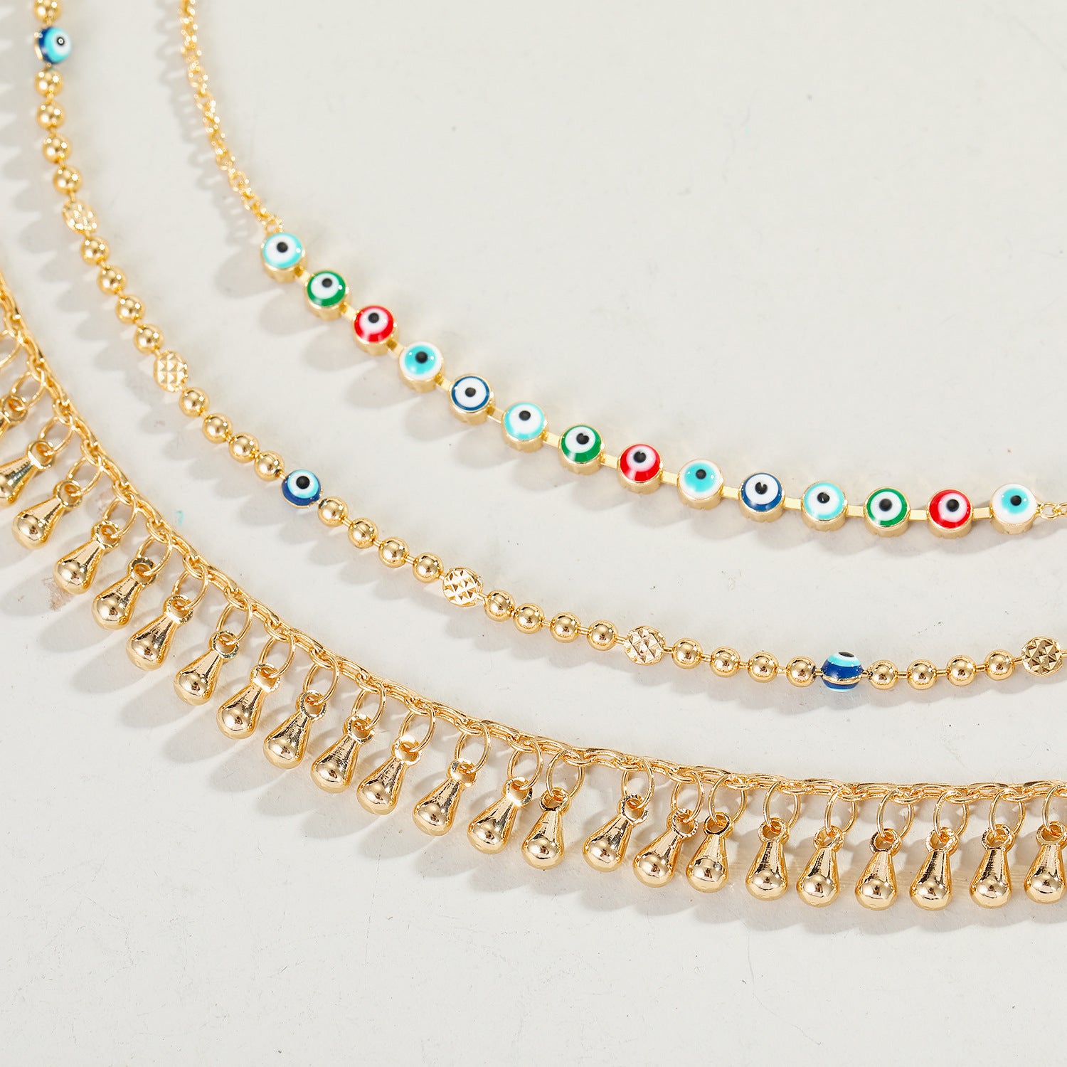 Real Gold Plated Water Drop Tassel Anklet with Turkish Blue Evil Eye Charm - Elegant Summer Beach Jewelry for Women | Perfect for Vacation, Boho Outfits & Festival Accessories