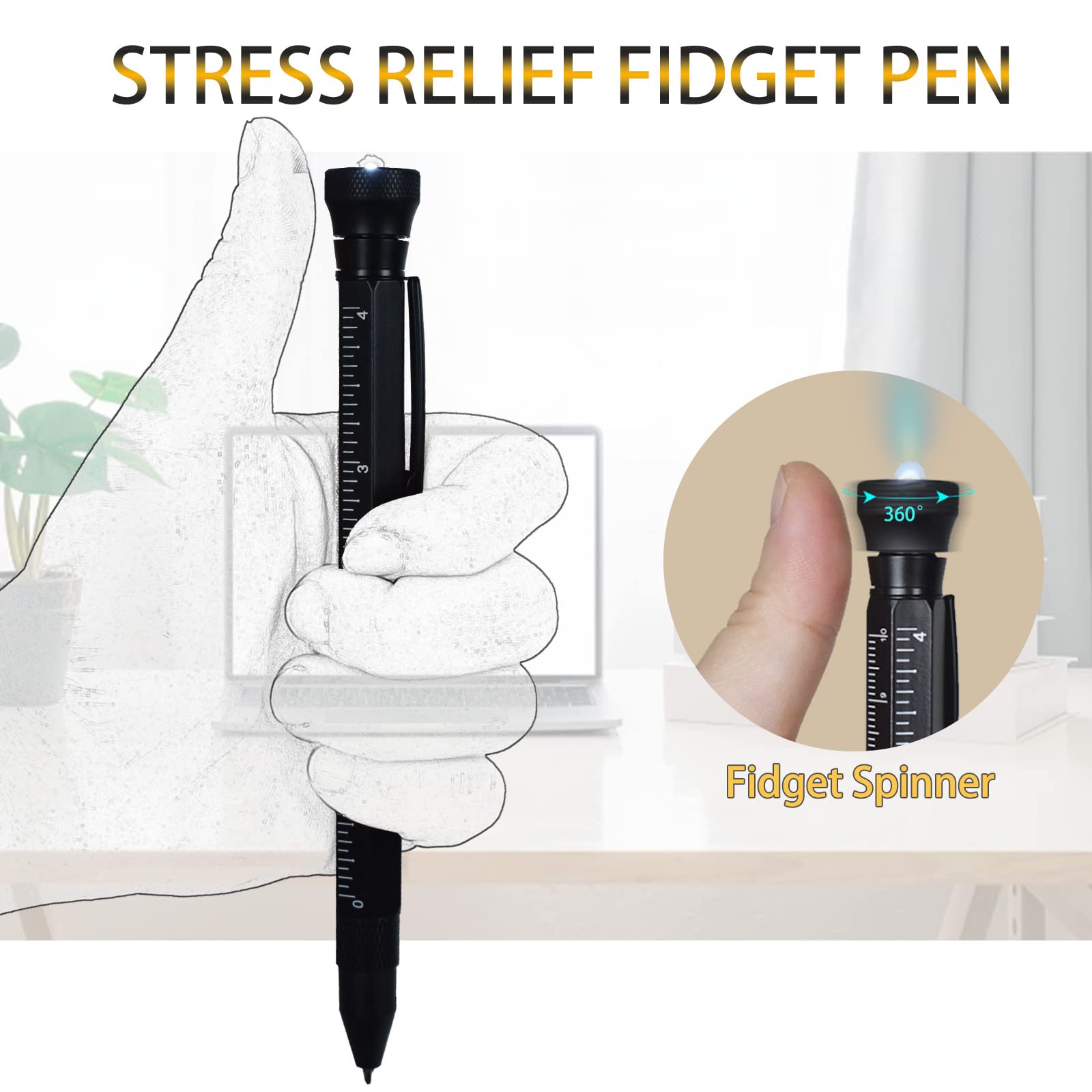 12-in-1 Multitool Pen with Stress Relief Feature - Perfect Father's Day, Birthday & Christmas Gift for Men (Dad, Husband, Grandpa) - Unique Gadget Tool for Everyday Carry, Office Use & Outdoor Activities