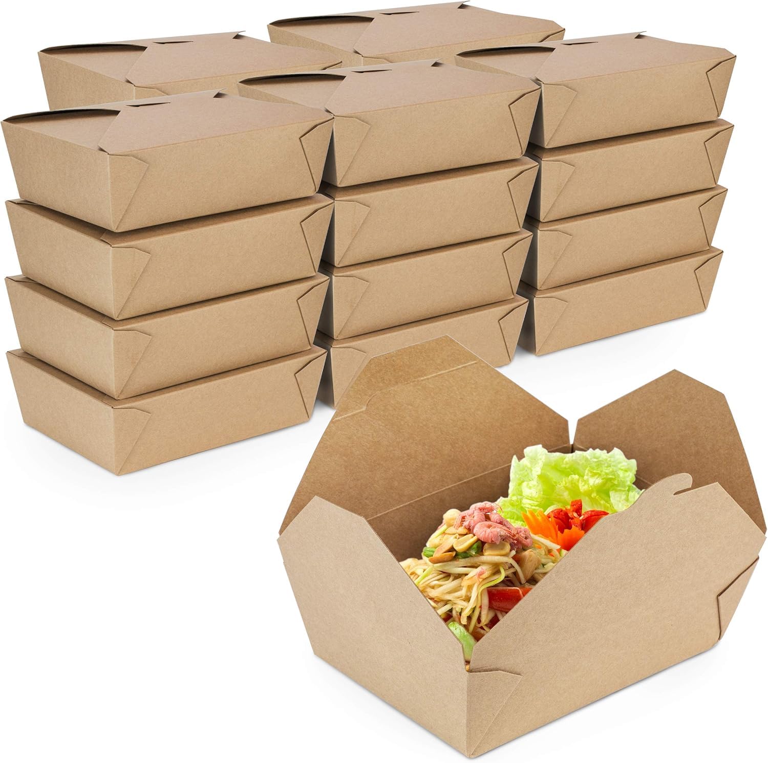200 Pack 76 oz Disposable Kraft Paper Takeout Containers - Microwave Safe, Leakproof & Greaseproof Food Storage Boxes for Restaurants, Catering & Meal Prep | Perfect for Takeout, Leftovers & Food Delivery Services