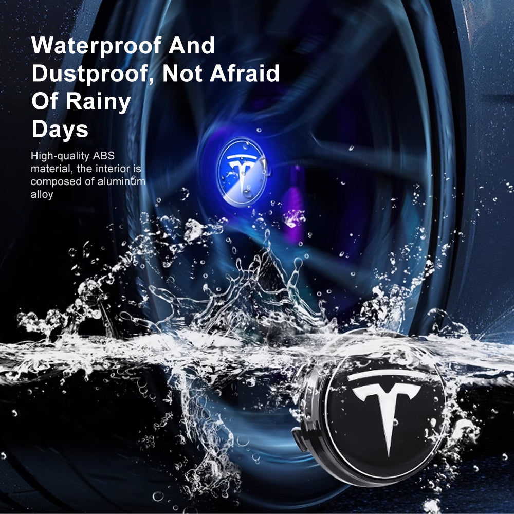 EVBASE Tesla Logo Model 3/Y LED Wheel Hub Caps (4PCS) - Waterproof LED Center Caps for Night Driving & Car Customization - Perfect for Tesla Enthusiasts & Car Modifications