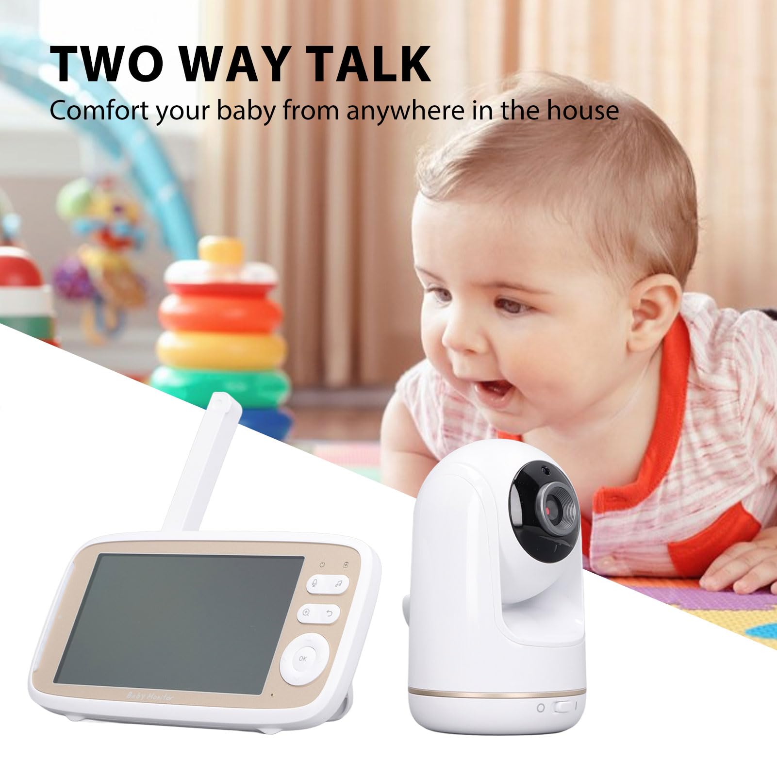 5 Inch HD Baby Monitor with Lullabies, Pan-Tilt-Zoom & Night Vision - Home Security Camera for Nursery, 100-240V (US Plug) - Perfect for New Parents & Child Safety Monitoring