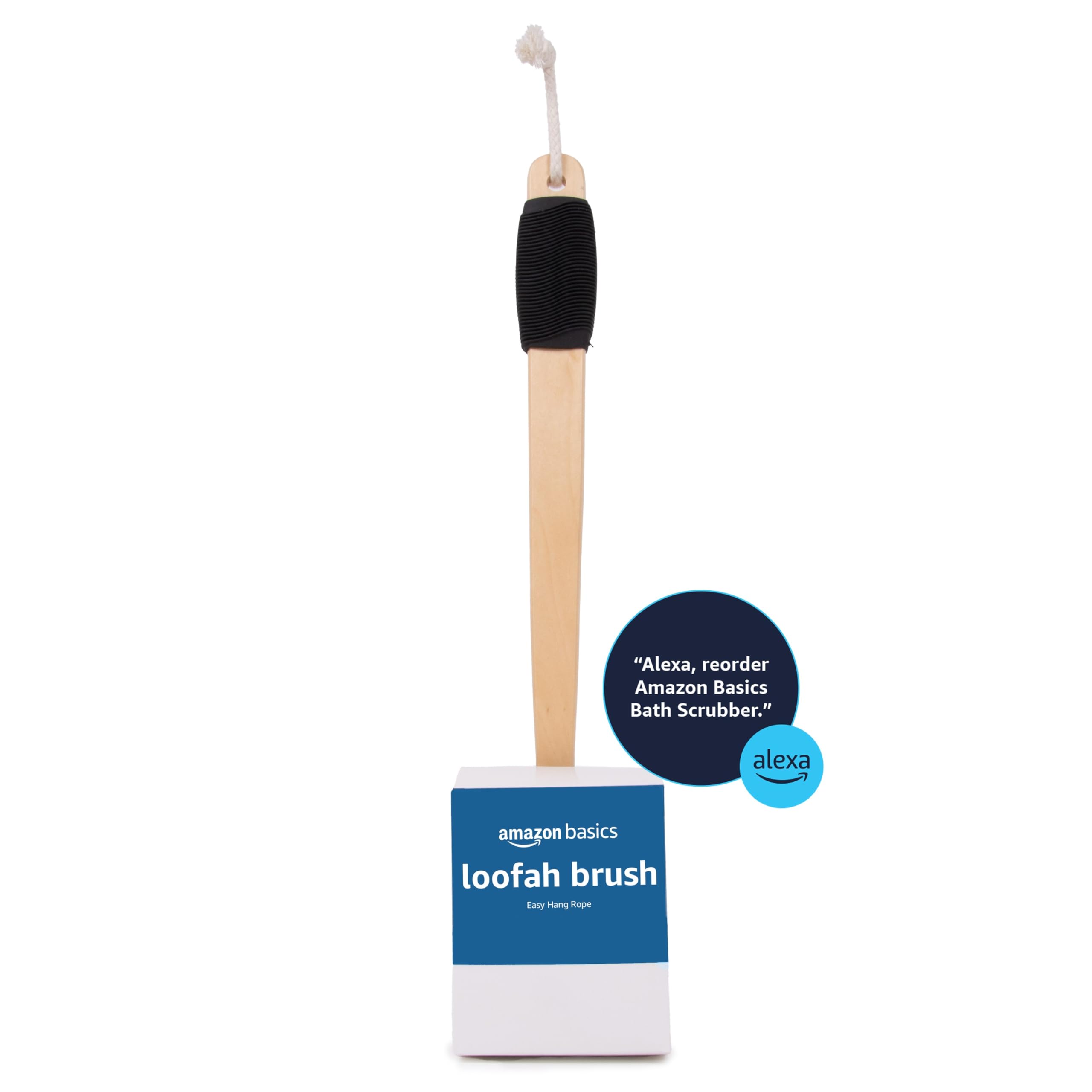 Amazon Basics Loofah Bath Brush with Long Handle - Exfoliating Body Scrubber for Smooth Skin - Perfect for Shower, Spa & Self-Care Routine