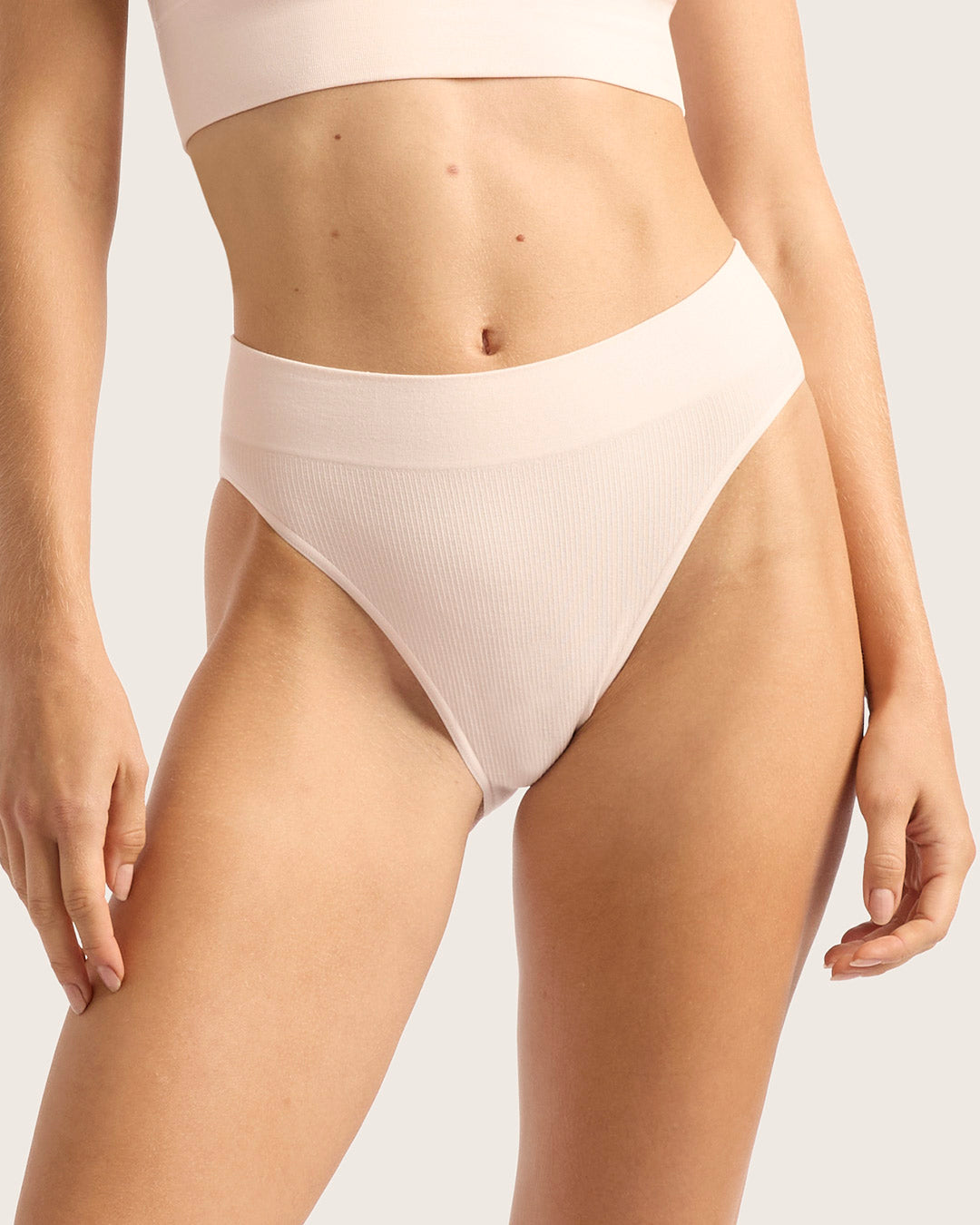 LYOLYTE Ribbed High Leg Briefs for Women - Soft & Comfortable Cotton Underwear in Powder Pink - Perfect for Everyday Wear, Yoga & Lounge