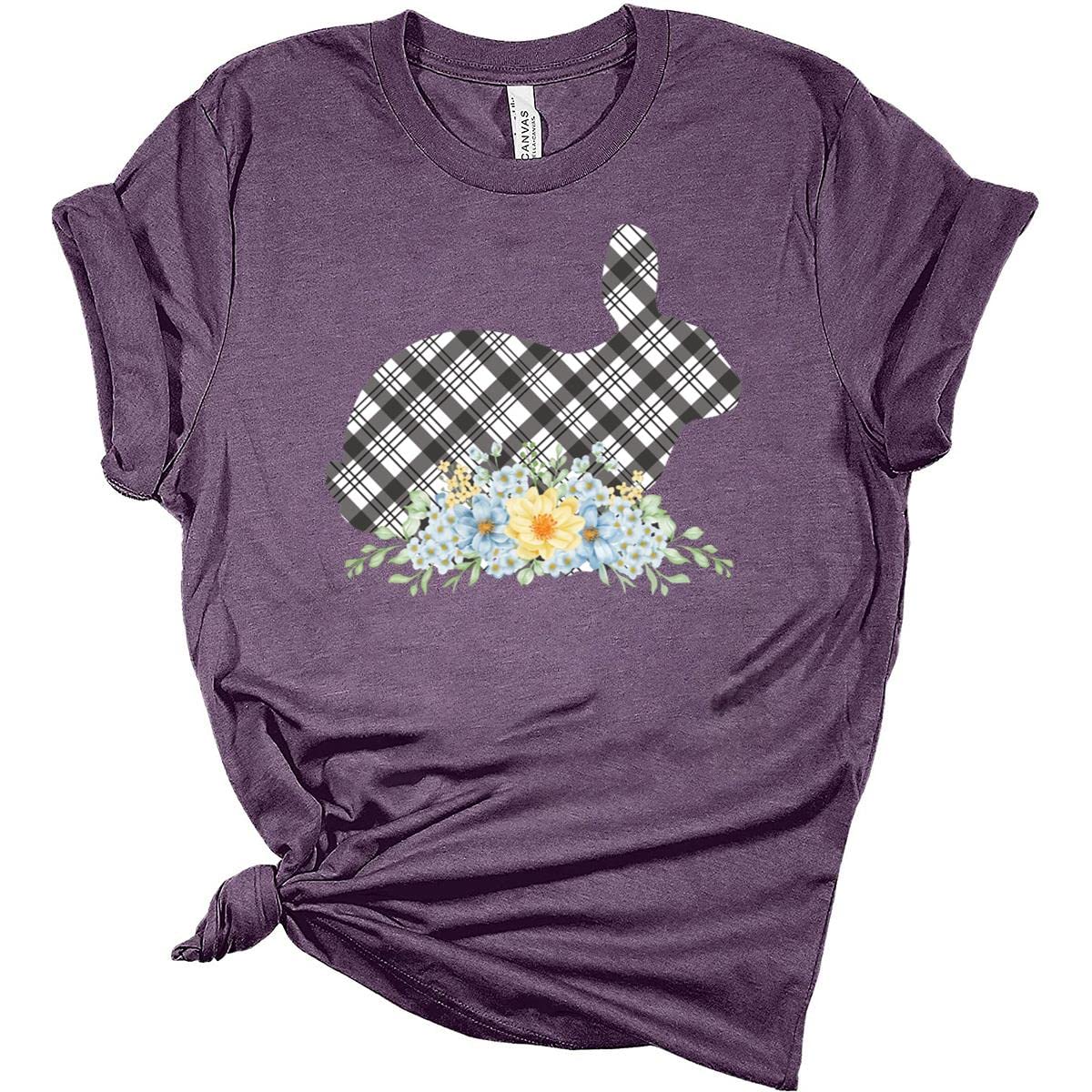Easter Bunny Floral Leopard Print Women's T-Shirt - Cute Bella Style for Easter Celebrations & Spring Outfits