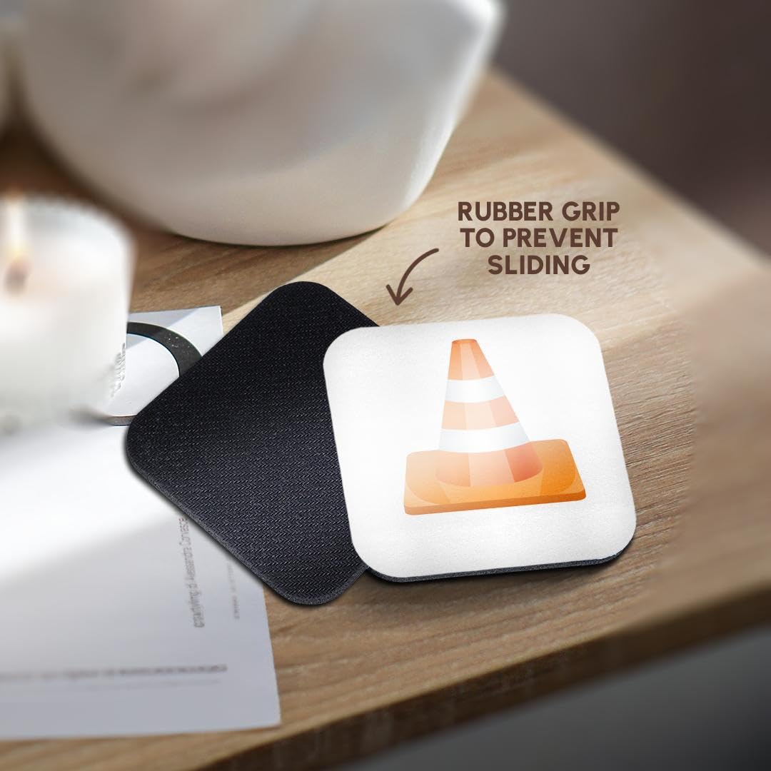 3D Rose Orange and White Construction Cone Soft Coasters Set of 8 - Absorbent Drink Coasters for Beer, Coffee, and Home Decor - Perfect for Construction Theme Parties and Office Use