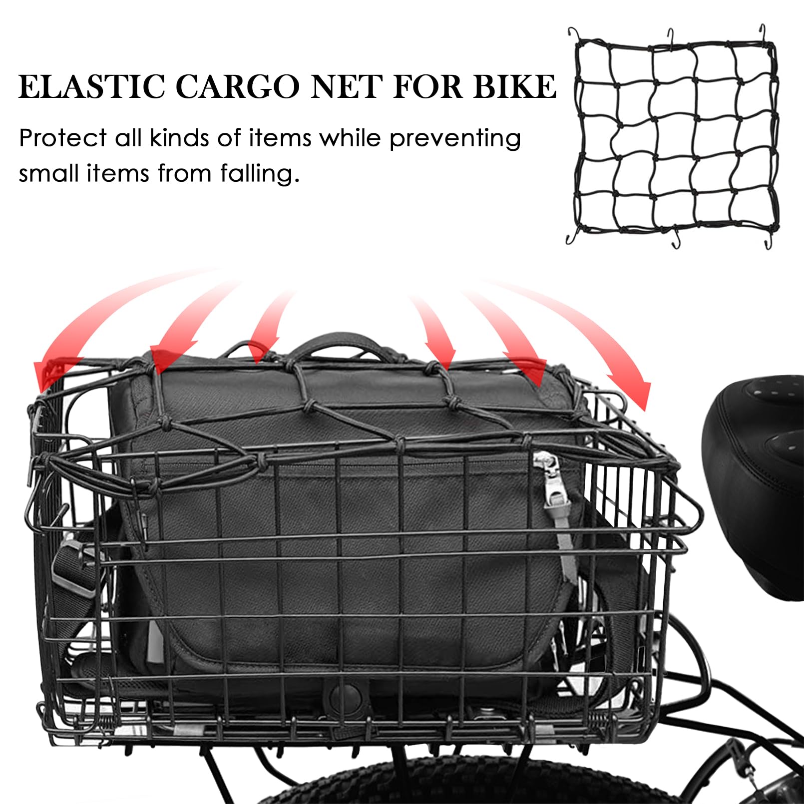 Rear Bike Basket - Foldable & Detachable Metal Bicycle Cargo Rack with Adjustable Strap & Reflective Tail Light - Universal Fit for Most Bike Racks - Perfect for Grocery Shopping, Commuting & Outdoor Adventures