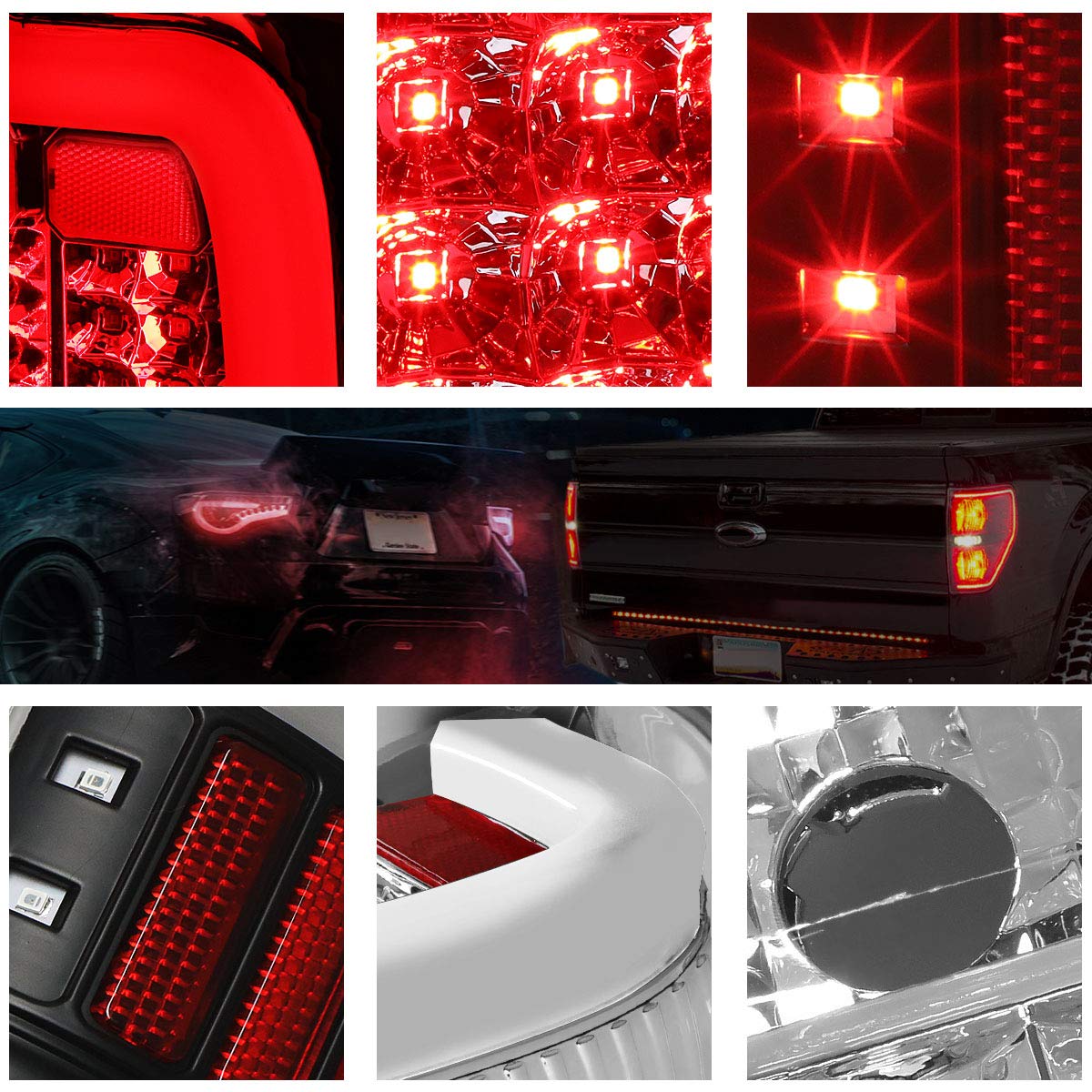 PM PERFORMOTOR 3D LED C-Tube Bar Tail Lights Brake Lamps Assembly - Compatible with 2014-2018 Toyota Tundra, Chrome Housing & Clear Lens - Upgrade for Enhanced Visibility & Style at Night Driving