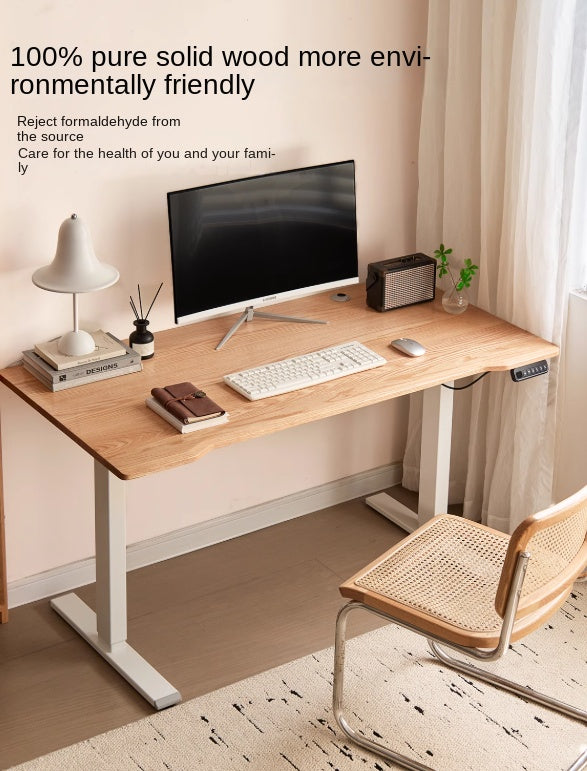 Premium Oak Solid Wood Electric Height Adjustable Standing Desk - Ergonomic Home Office Workstation for Computer & Laptop Use