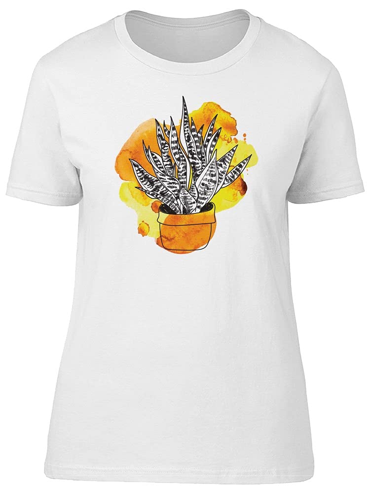 Watercolor Plant in Pot Print Women's White T-Shirt - Casual Summer Tee for Outdoors & Gardening