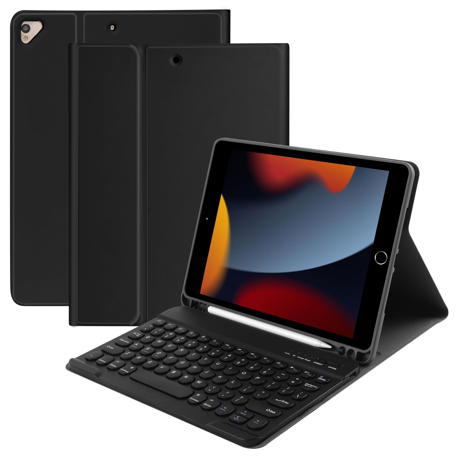 Bluetooth Keyboard Case for iPad 9th/8th/7th Gen 10.2-inch & iPad Air 3 | Slim Leather Cover for iPad Pro 10.5 3rd Gen & iPad 2021/2020/2019 - Perfect for Work, Study & Travel (Black)