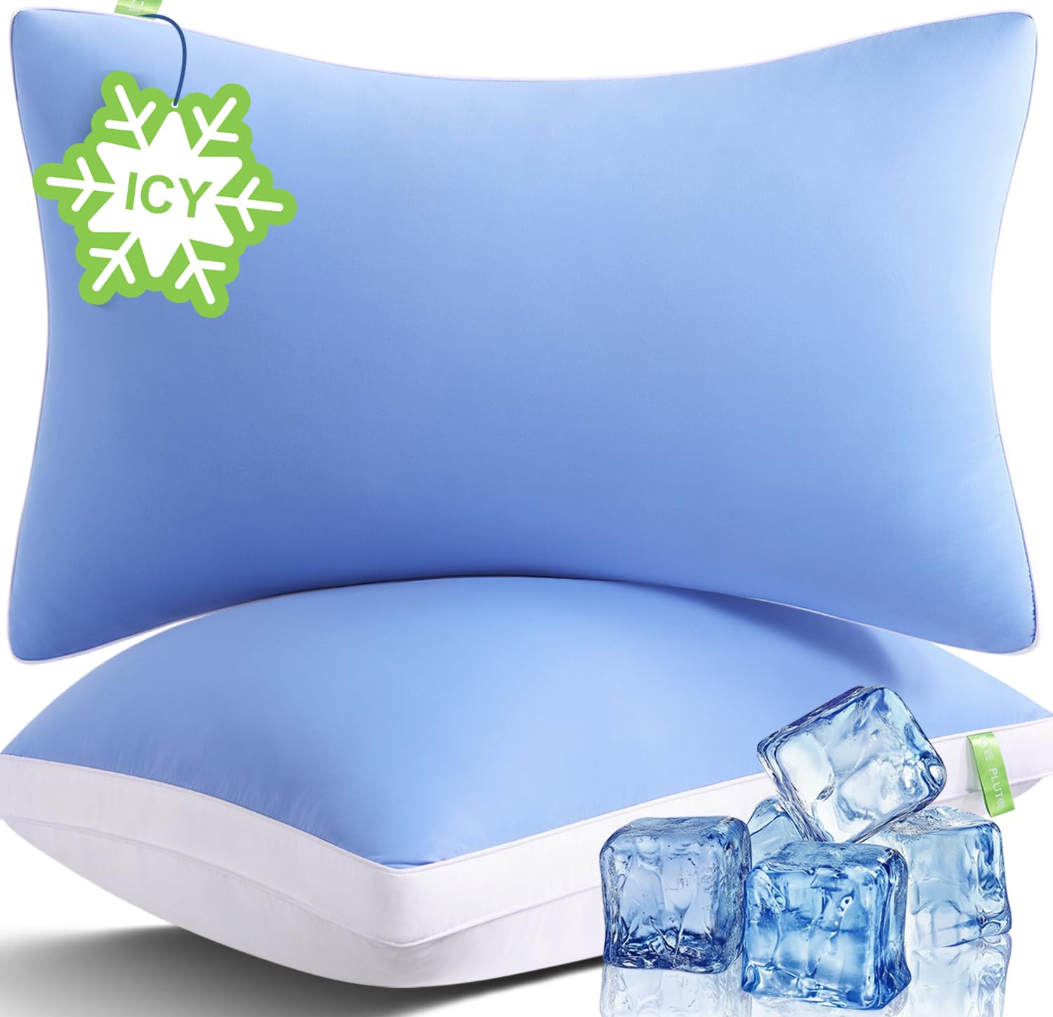 Cooling Bed Pillows Queen Size Set of 2 - Breathable Gusseted Hotel Down Alternative Pillows for Hot Sleepers - Side Back Stomach Sleeper Support with Pain Relief - ICY Blue 20