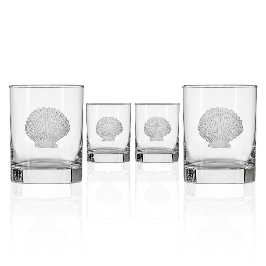 Premium 13oz Scallop Shell Double Old Fashioned Whiskey Glasses Set of 4 - Elegant Crystal Barware for Bourbon, Scotch & Cocktails - Perfect for Home Bars, Gifts & Entertaining