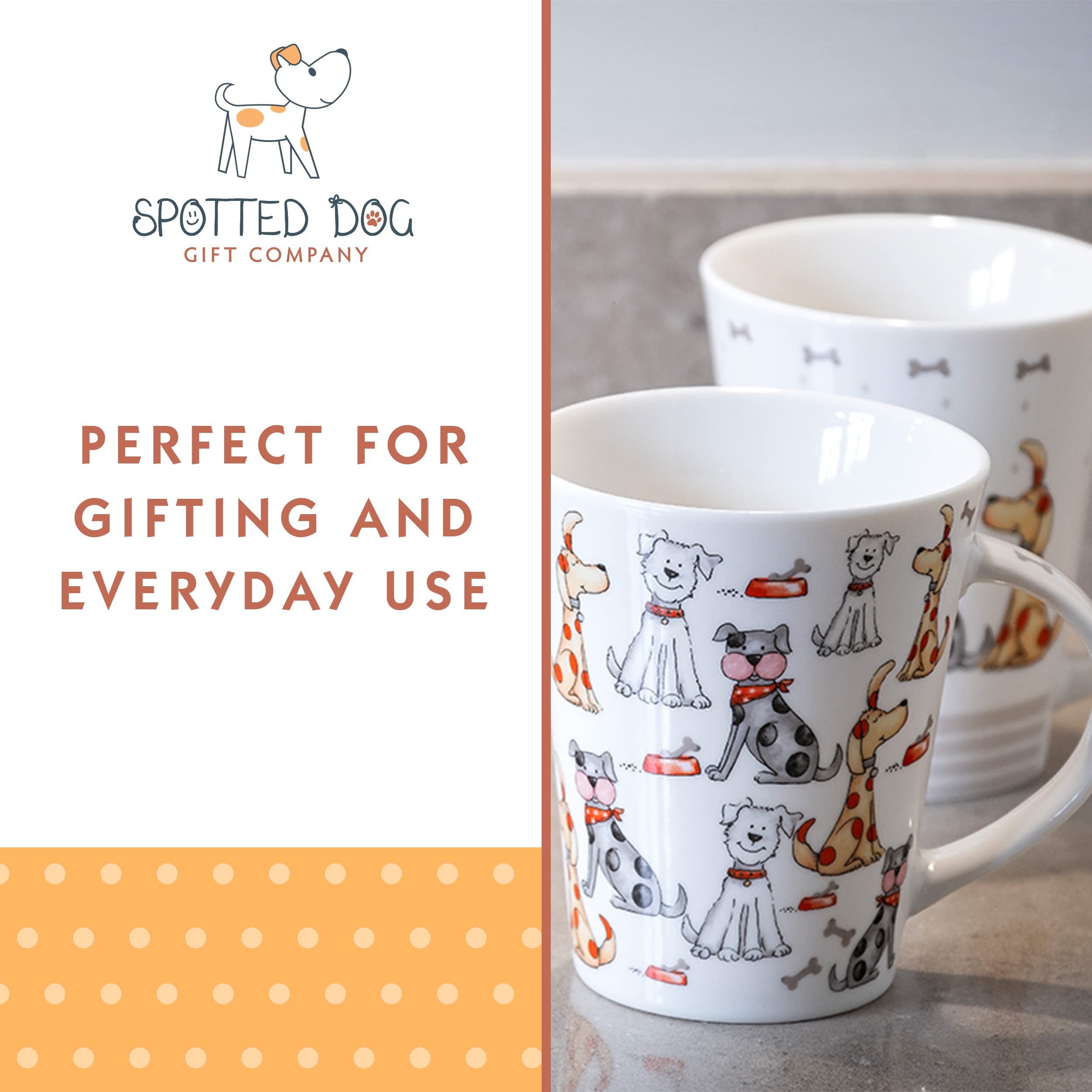 Spotted Dog Themed 12oz Ceramic Coffee Mug Set - 4 Cute Dog Lovers Gift Mugs for Tea & Coffee - Perfect for Dog Owners, Animal Lovers, Women & Men - Ideal for Home, Office, or Gift Giving