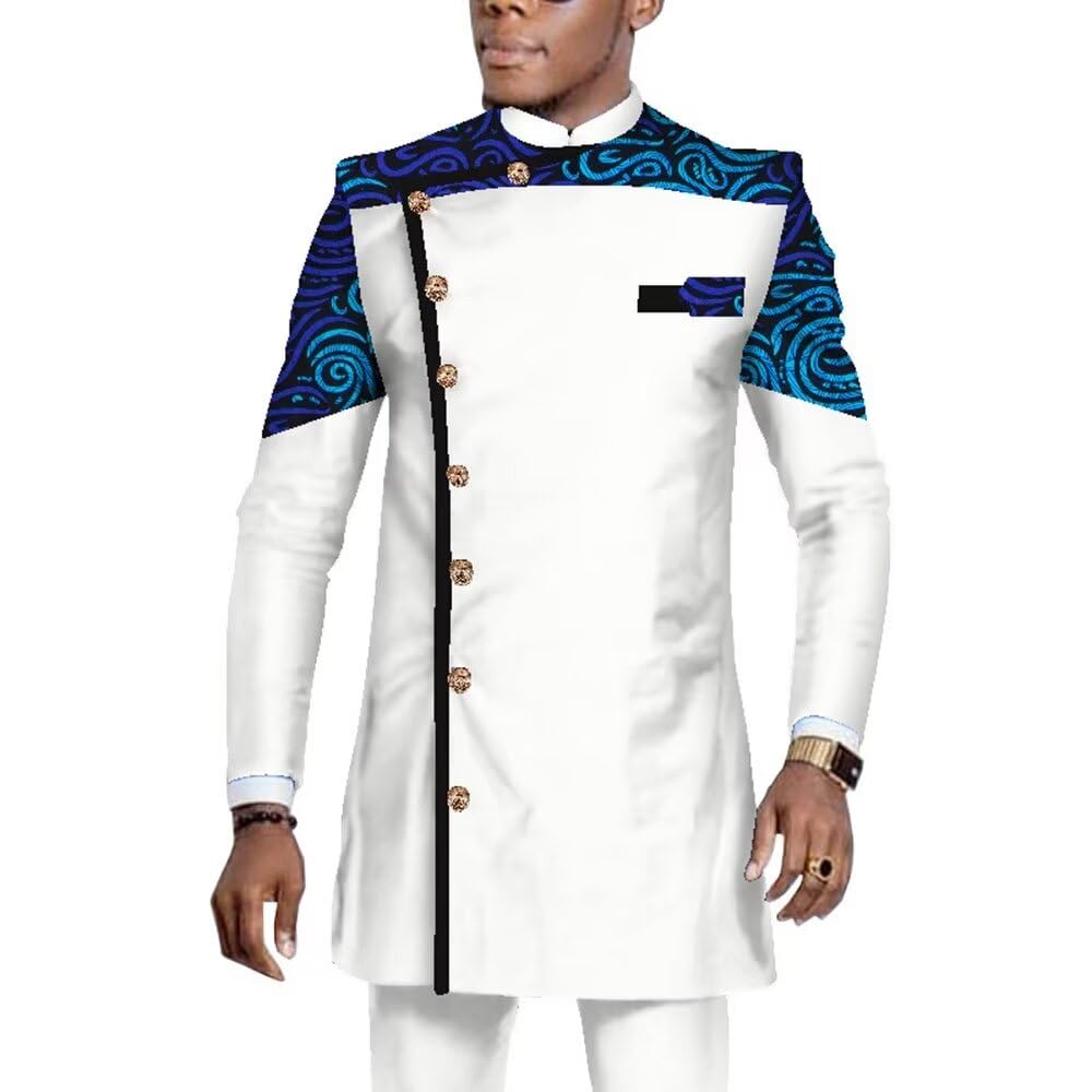 **African Dashiki Outfits for Men - 2 Piece Long Sleeve Shirt & Pants Set - Plus Size Traditional African Clothing for Weddings, Parties & Cultural Events**