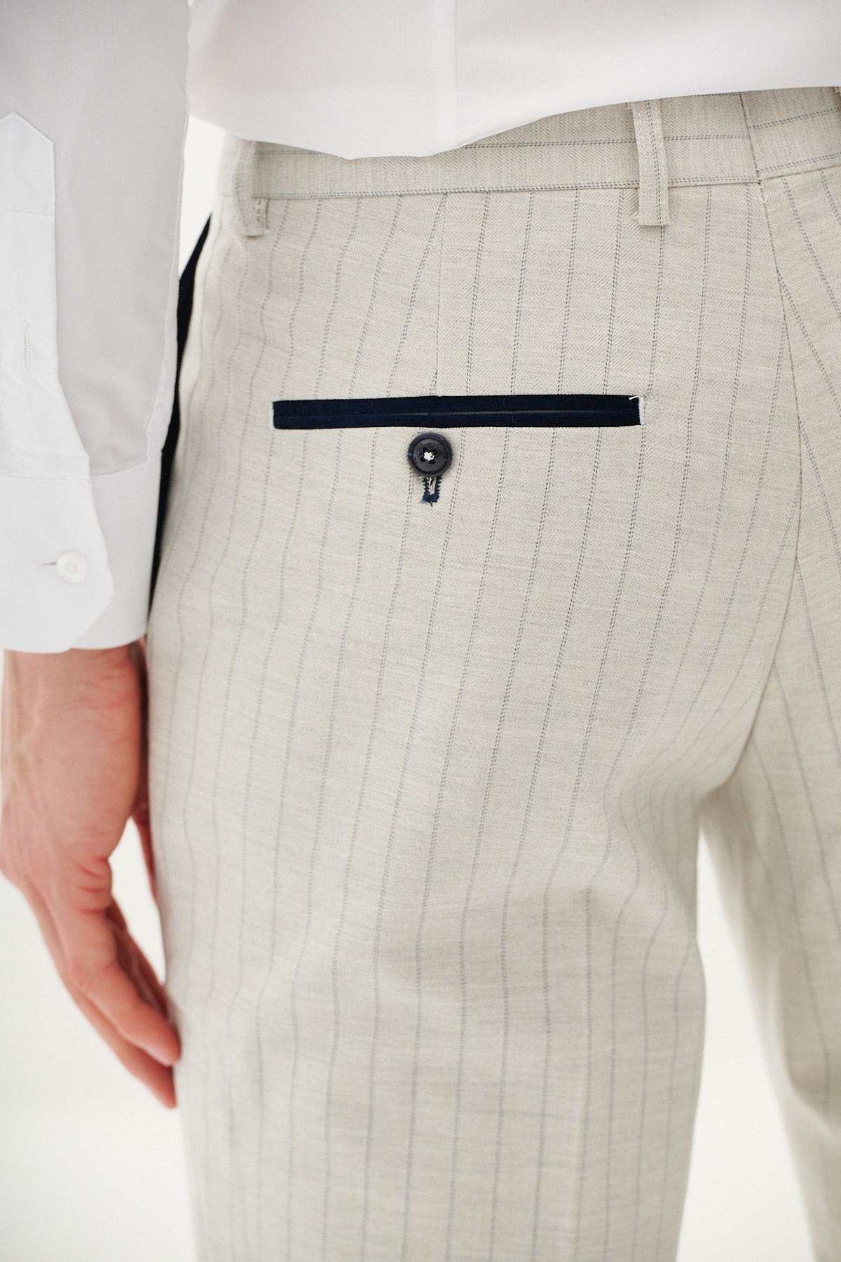 GRANT Stone Pinstripe Trousers for Men - Classic Slim Fit Dress Pants for Business & Office Wear - Perfect for Work, Weddings & Formal Occasions