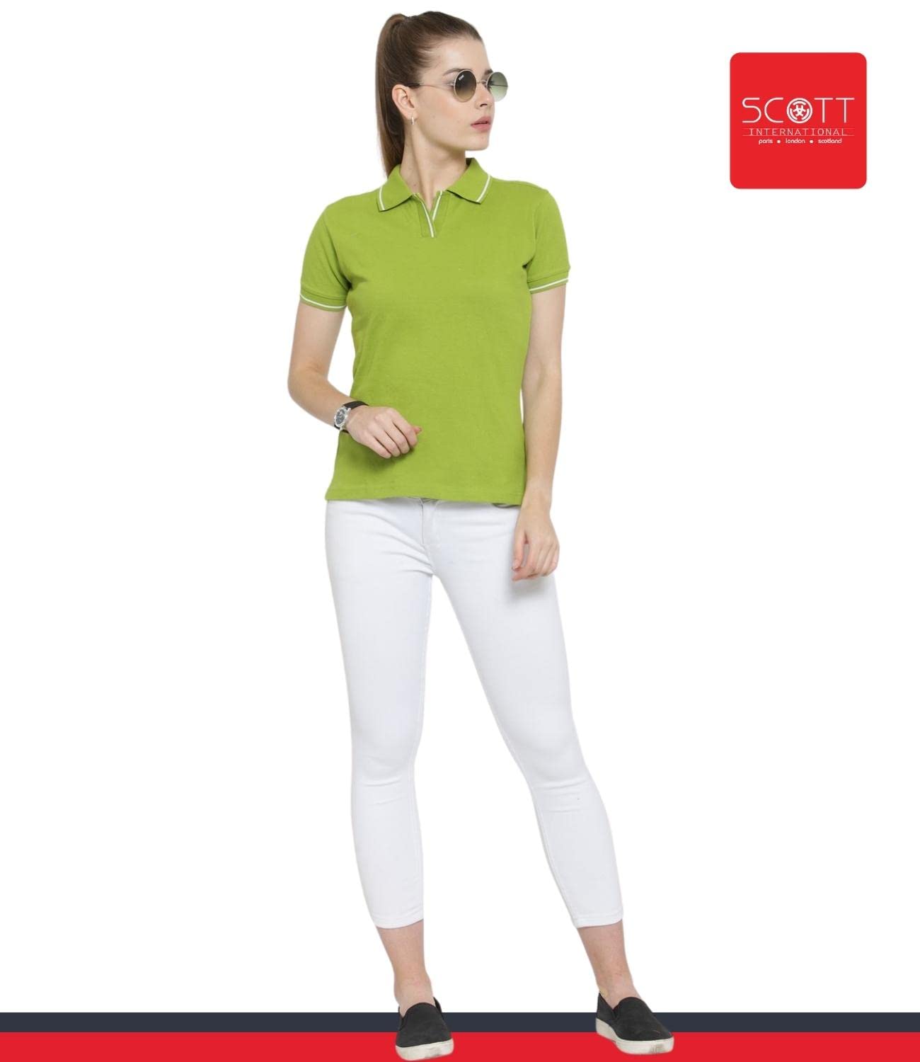 Scott International Women's Regular Fit 100% Pure Organic Cotton Polo T-Shirt | Breathable Casual Top for Work, Golf & Everyday Wear | Womens Polo Shirt with Collar | Half Sleeve Cotton Tee for Women