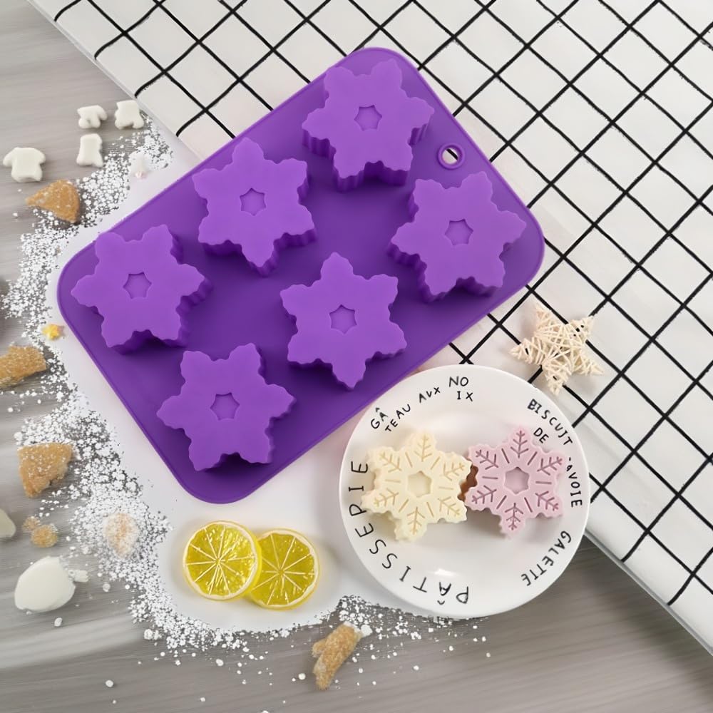 Snowflake Silicone Molds 2-Pack - Premium Baking Molds for Cakes, Cookies, Soap Making, Chocolate, Pudding & Jelly - Non-Stick Flexible Muffin Cups - Blue & Purple Kitchen Decor for Christmas Baking & DIY Crafts
