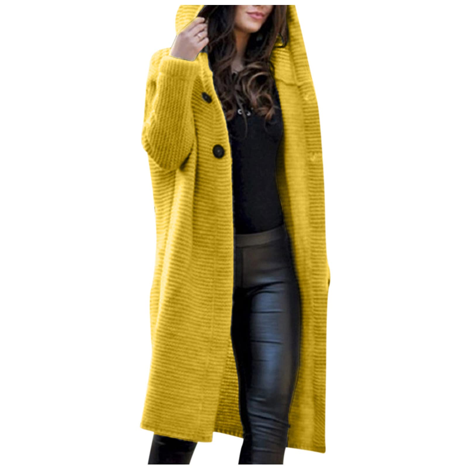 Women's Ribbed Long Sleeve Hooded Knit Cardigan - Solid Color Open Front Sweater for Spring, Autumn & Winter | Cozy Layering for Office, Casual Outings & Travel