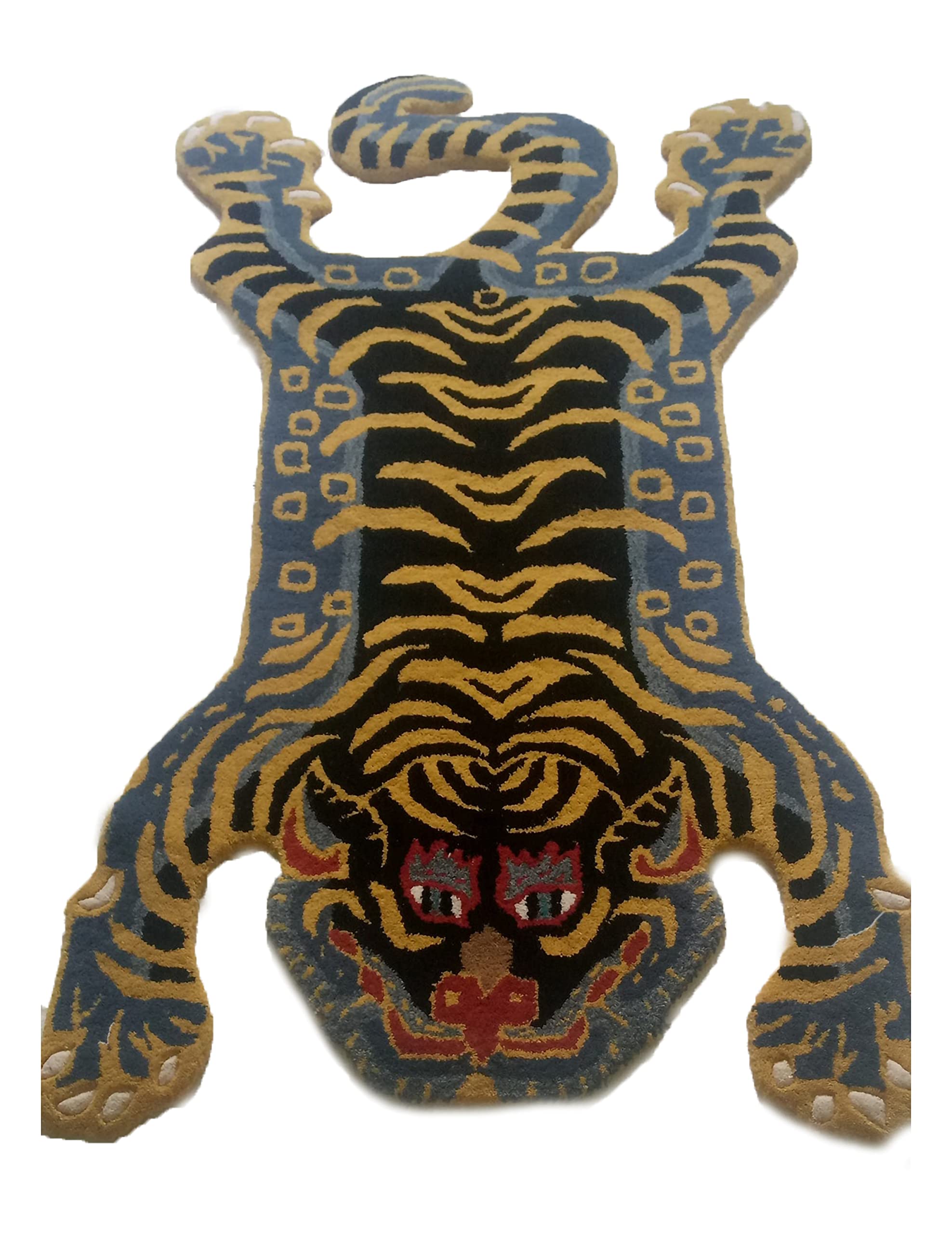 AFTAB Collection Tibetan Tiger Print Area Rug - 3x5 Feet Non-Slip Floor Mat for Living Room & Bedroom - Yellow & Black Home Decor Rug for Wall Hanging or Floor Covering - Perfect Housewarming Gift for Animal Lovers