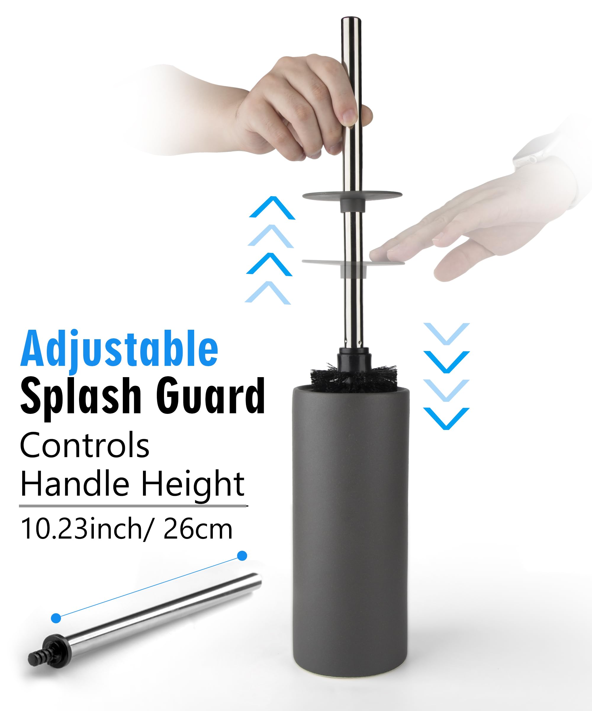 Gray Ceramic Toilet Brush Set with Holder - Stainless Steel Handle for Deep Cleaning - Bathroom Essentials