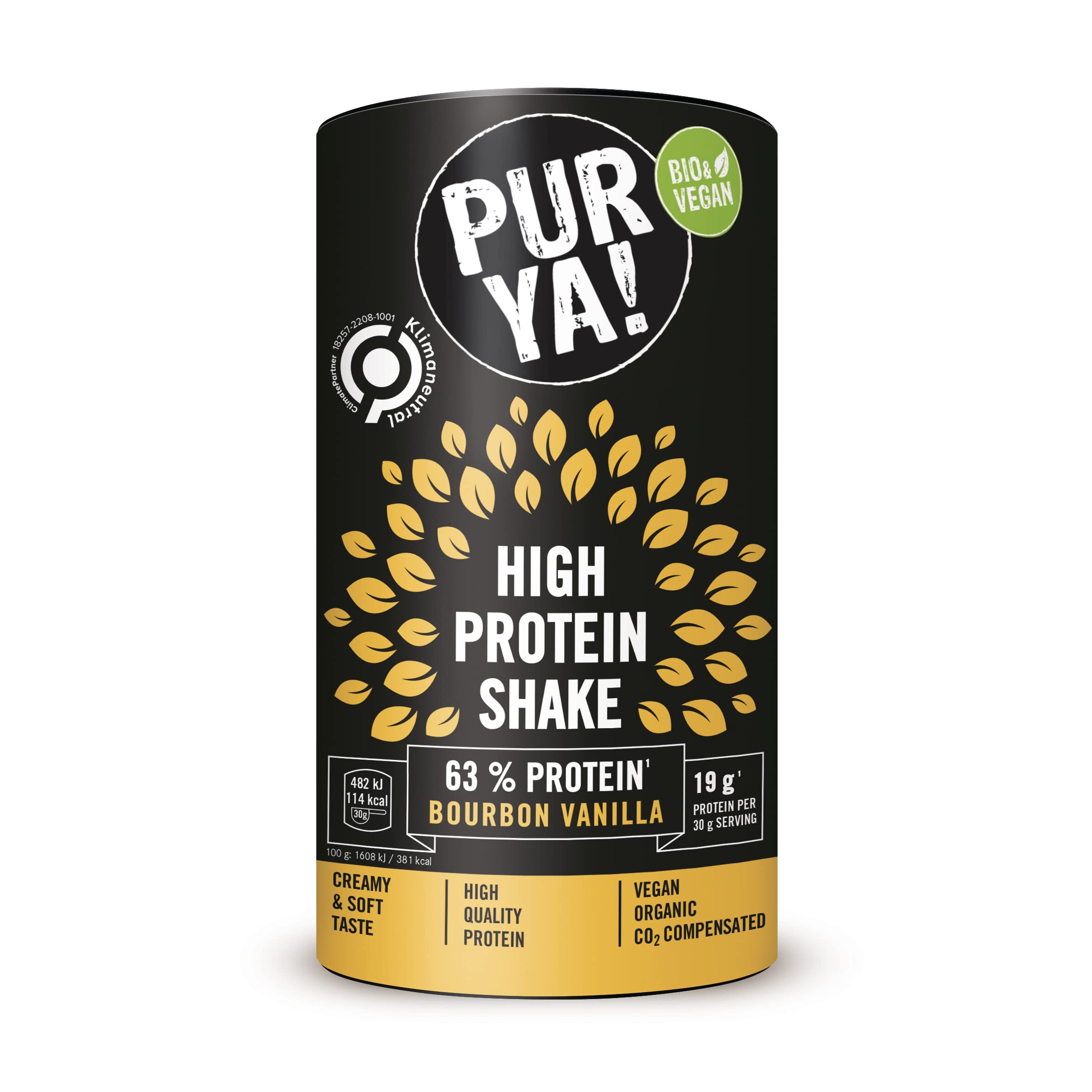 PURYA! Vegan High Protein Shake Vanilla - Organic Plant-Based Protein Drink Powder with Real Bourbon Vanilla for Sports & Fitness, Lactose-Free, 500g | Perfect for Post-Workout Recovery & Healthy Meal Replacement