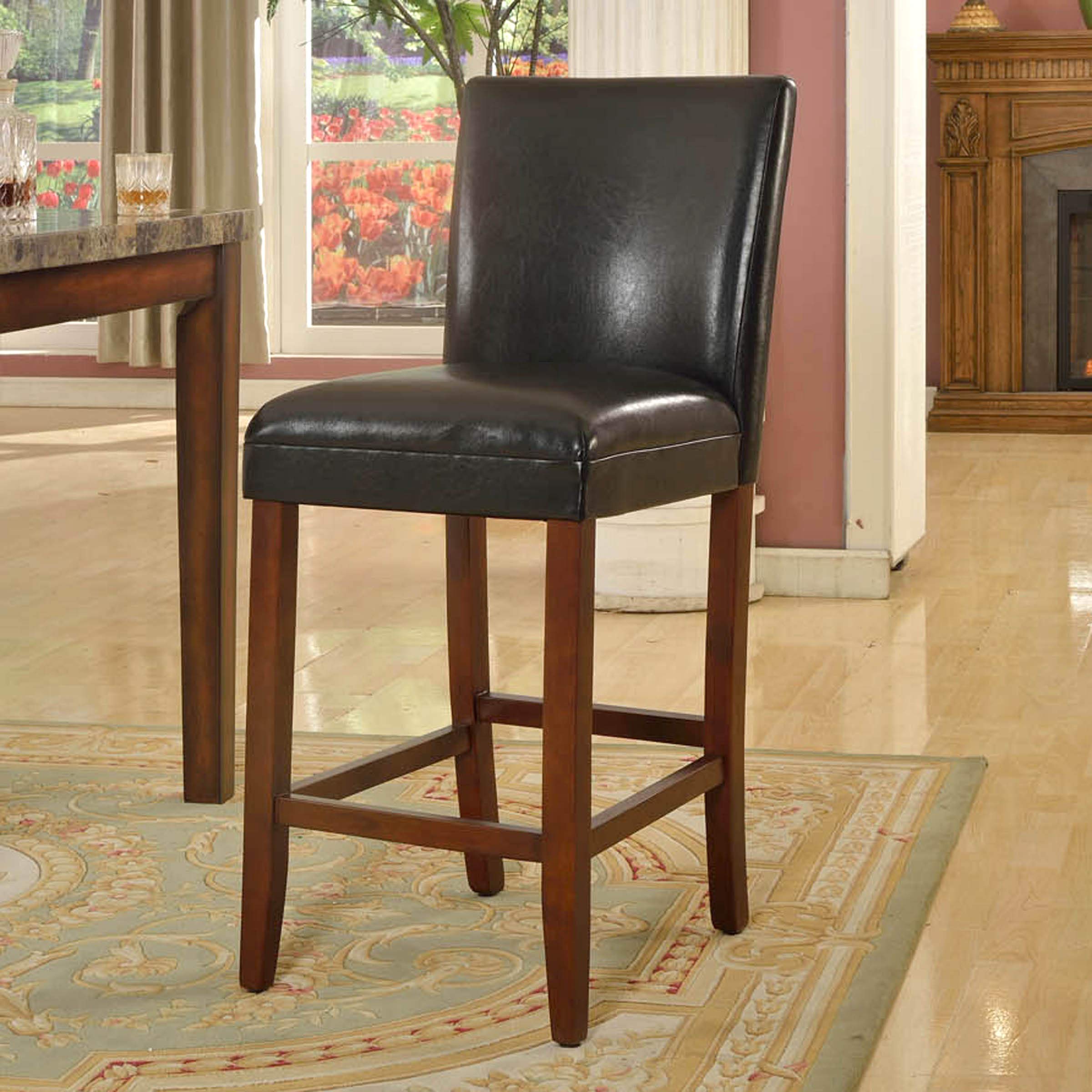 Homepop Classic Counter Height Bar Stools 24 Inch - Faux Leather Upholstered Bar Stools for Kitchen Island, Breakfast Nook & Home Decor - Single Pack (Black)