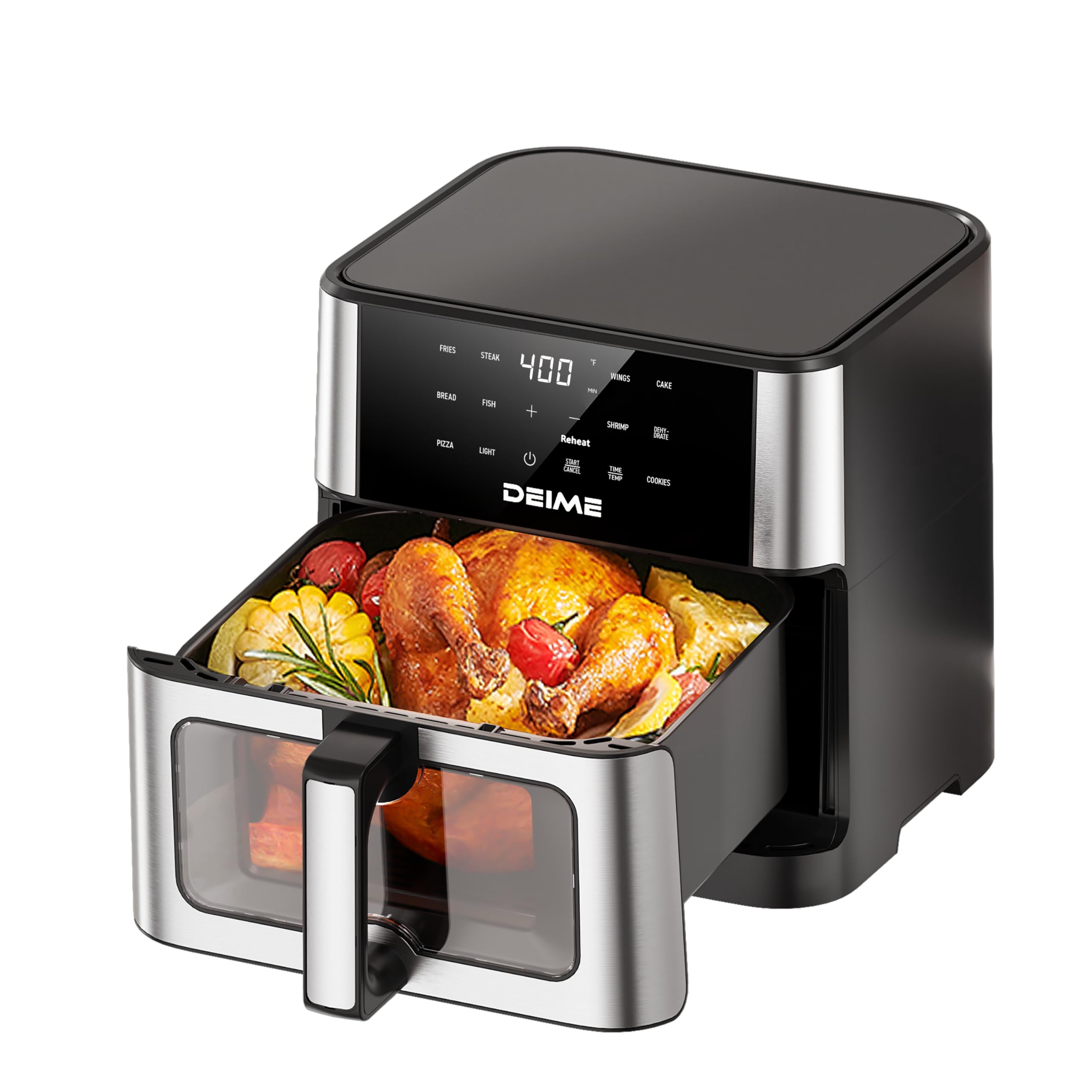 DEIME 10.2 QT Large Capacity Air Fryer - 1700W Oil-Free Healthy Cooker with 10 Presets, Non-Stick Basket & Visual Cooking Window - Perfect for Family Meals, Quick Snacks & Healthy Cooking