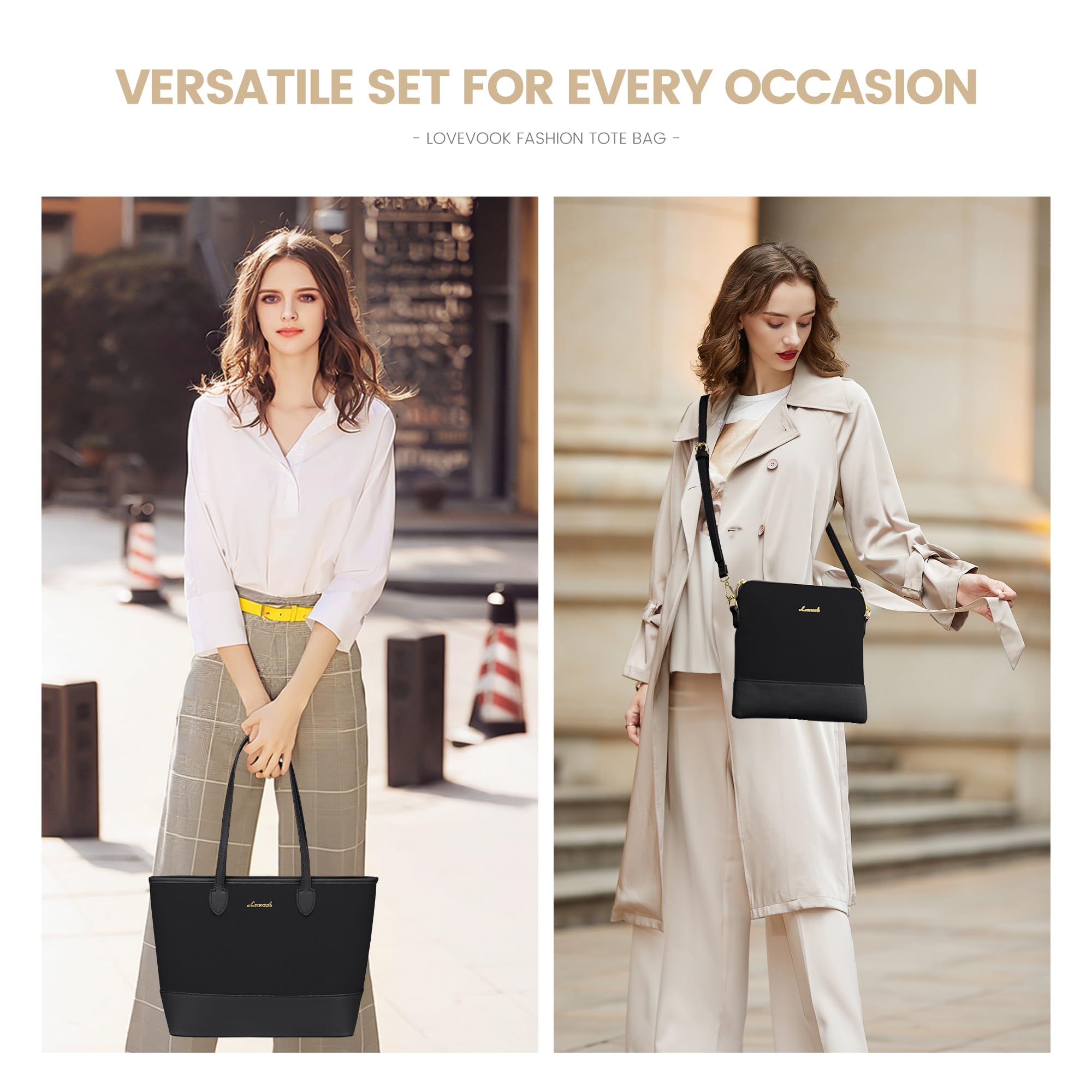 LOVEVOOK Women's 3-Piece Canvas Purse and Wallet Set - Stylish Tote Satchel & Shoulder Bag for Everyday Use, Work, and Travel | Perfect Gift for Her