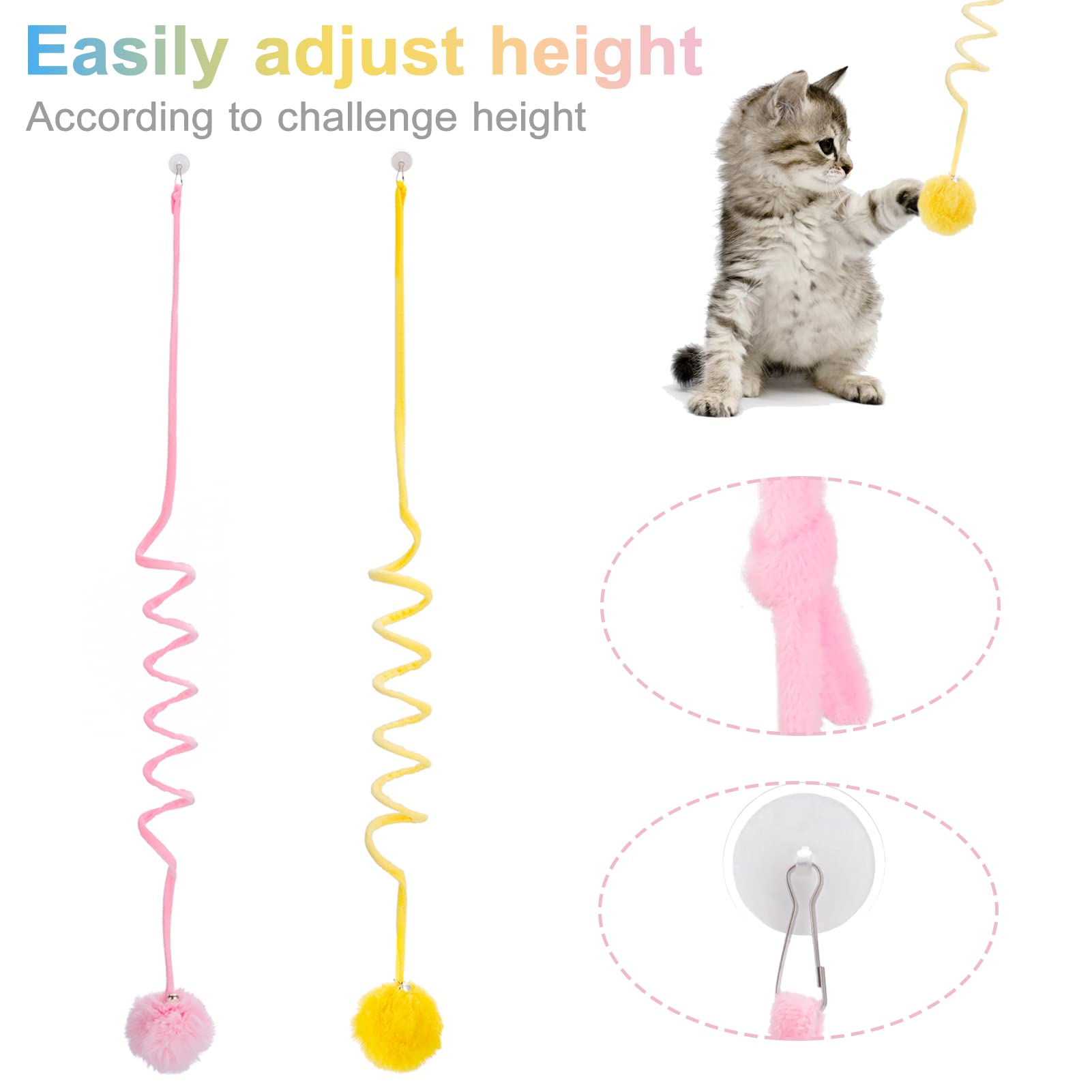 Fanshiontide 2 Pack Hanging Cat Toys with Bells - Interactive Plush Door Teaser Toys for Indoor Cats & Adult Cats - Pink & Yellow - Perfect for Hunting Exercise & Playtime Fun