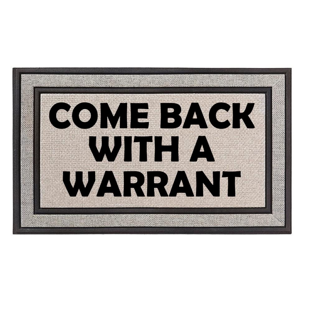 Premium Dyelor 18x30 Inch Non-Slip Doormat - Indoor/Outdoor Entryway Rug with Rubber Backing (Gray/Beige/Black) - Funny 'Come Back With A Warrant' Welcome Mat for Front Door, Porch & Mudroom Decor
