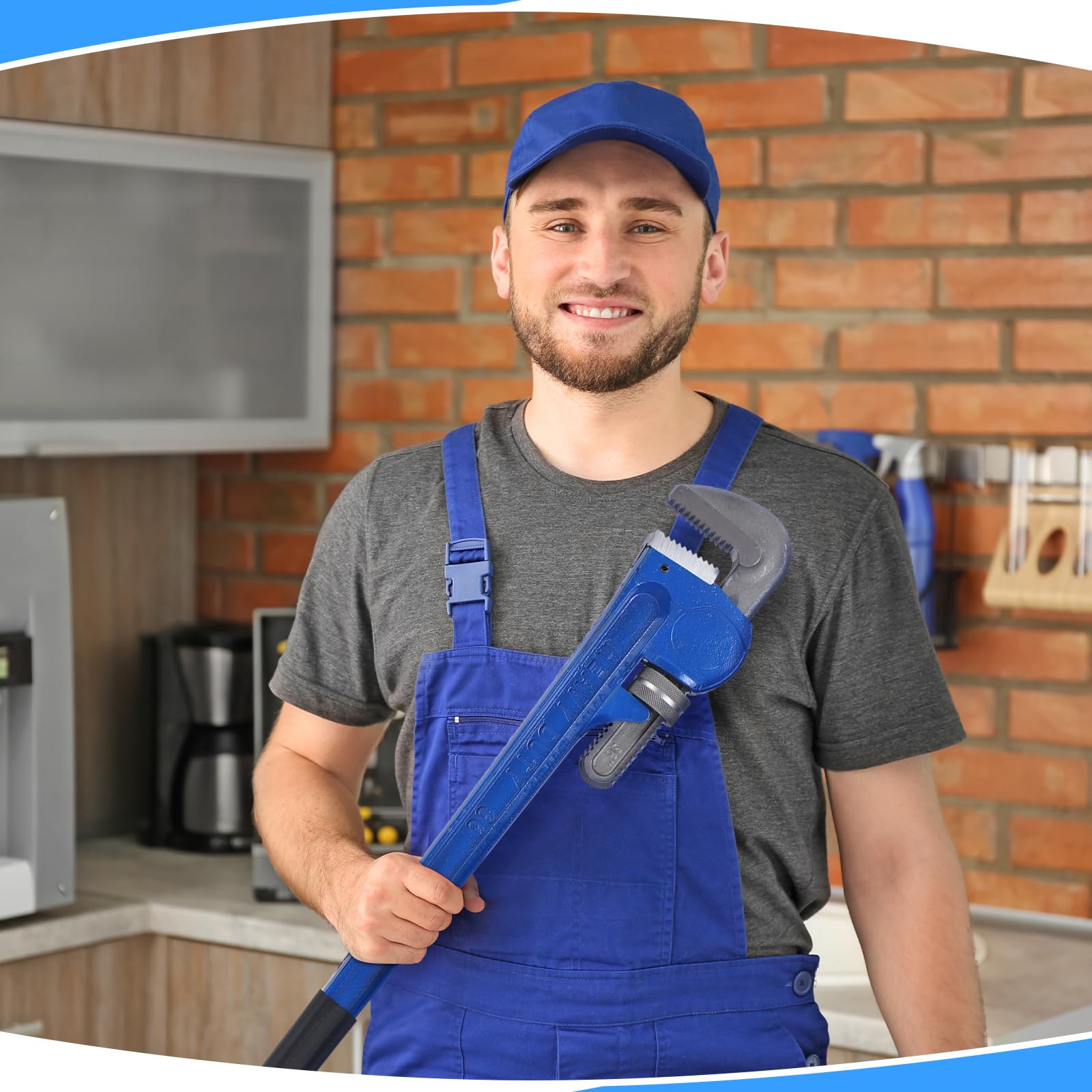 Gisafai 36-Inch Heavy Duty Adjustable Pipe Wrench Set - Alloy Steel Plumber's Wrench with Non-Slip Grip for Plumbing, HVAC, and Pipe Fitting - Professional Plumbing Tools for Home Repair and Industrial Use (Blue)