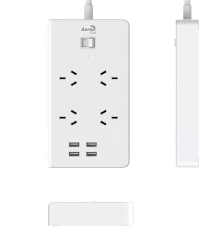 AeroCool 6-Outlet Surge Protector Power Strip with 4 USB Charging Ports (3.4A Total) - Multi Plug Extender for Home, Office, Travel - Overload Protection & Fireproof Safety Design