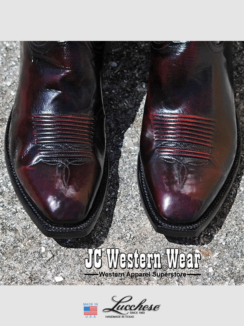 Lucchese L1514.13 Men's Classic Goat Skin Cowboy Boots in Black Cherry - Size 21 | Western Style, Comfortable & Durable for Rodeo, Country Dancing & Everyday Wear