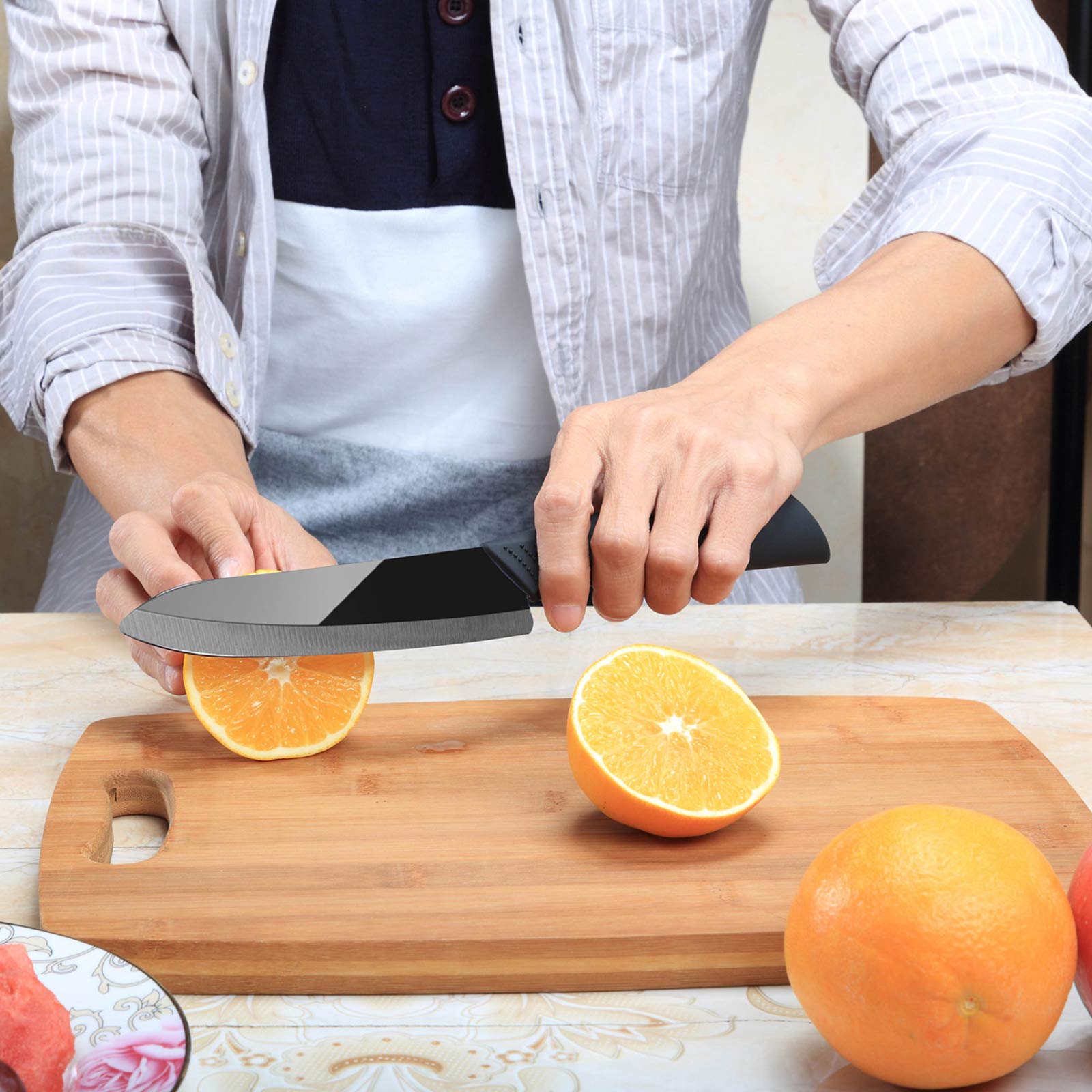 Ultra Sharp 6-Inch Ceramic Chef Knife - Professional Kitchen Knife with Sheath Cover for Precise Slicing - Perfect for Boneless Meats, Sashimi, Fruits & Vegetables - Ideal for Home Chefs & Japanese Cuisine (Black)