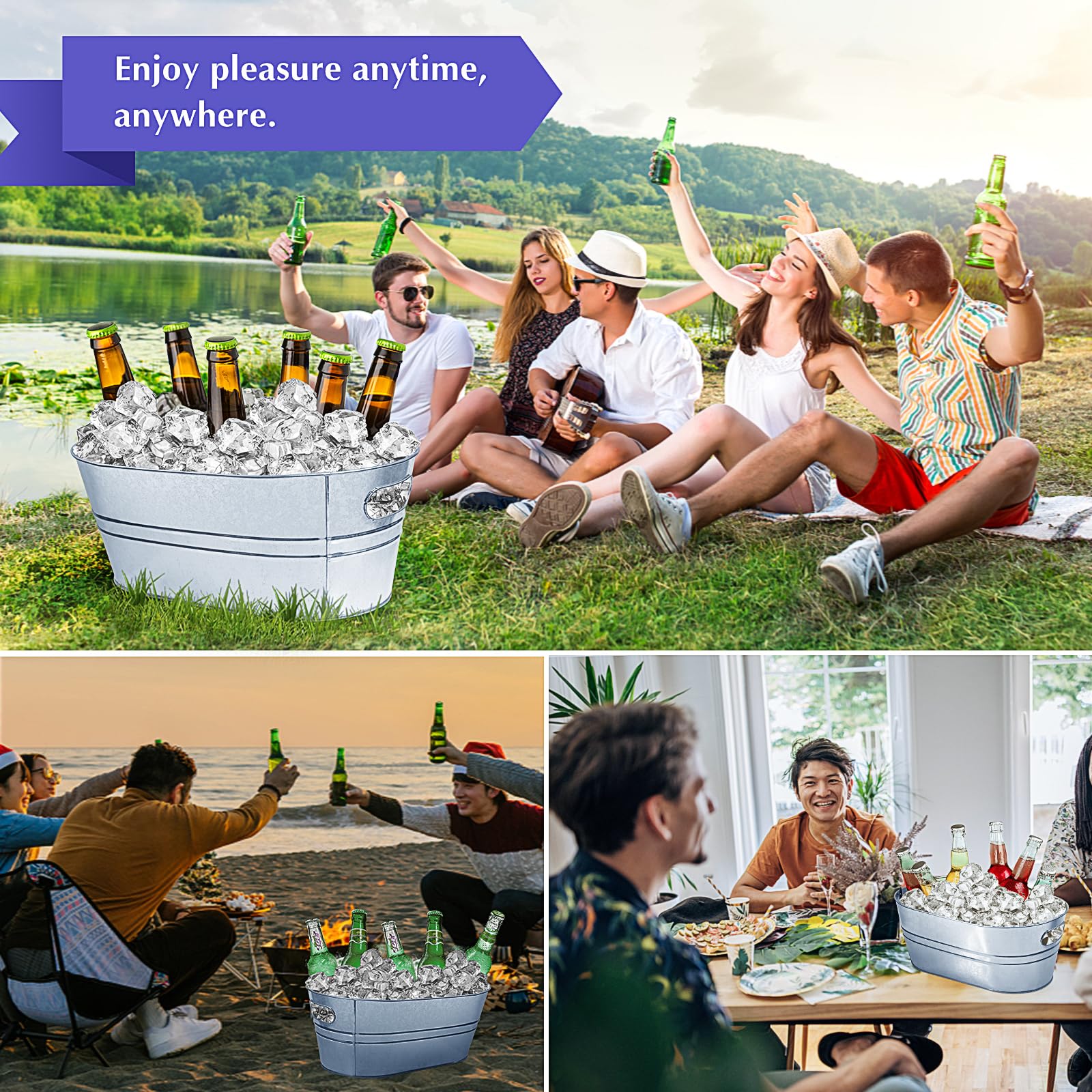 IKAYAS 4 Gallon Galvanized Metal Ice Bucket with Scoop - Large Champagne & Beer Cooler Tub for Cocktail Bars, Mimosa Parties, Weddings & Outdoor Events (2 Pack) - Perfect for Keeping Drinks Chilled at BBQs, Pool Parties & Celebrations