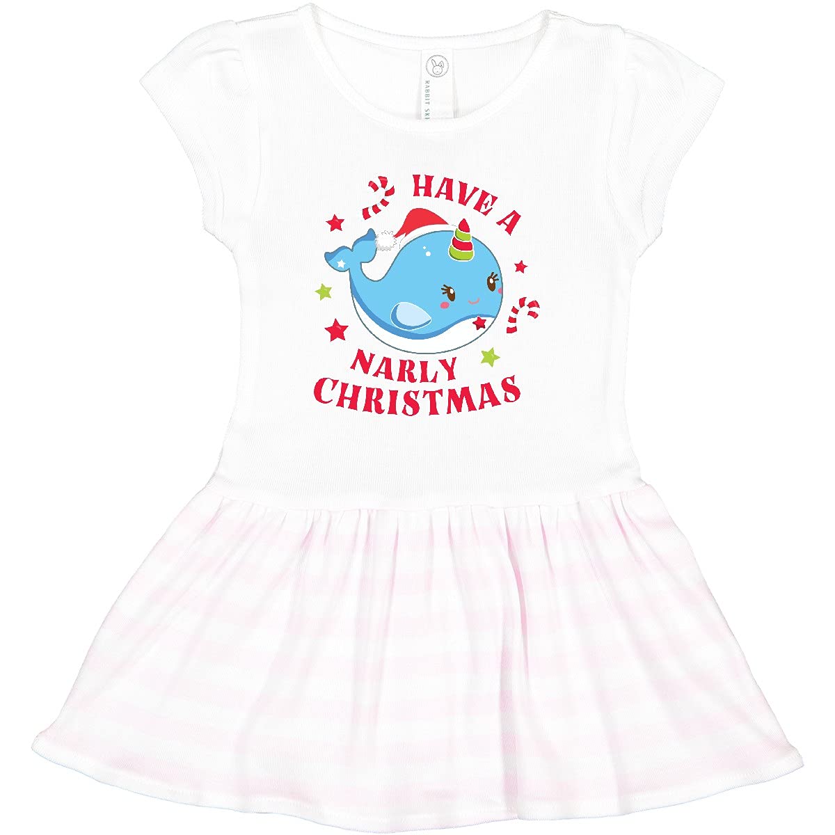 Inktastic Cute Blue Narwhal and Candy Print Christmas Toddler Dress - Holiday Party Outfit for Girls, Festive Family Gathering Attire, Xmas Photo Shoot Clothing