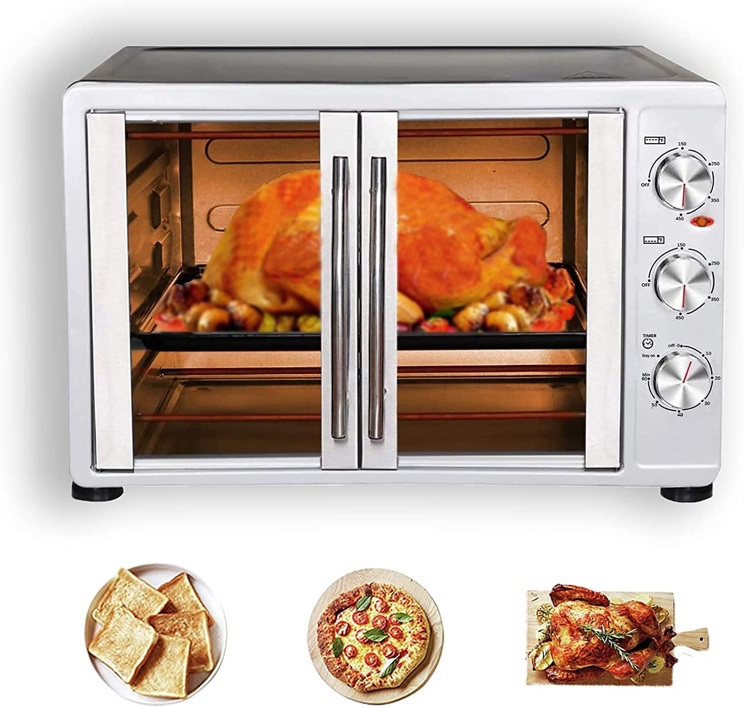 1800W Large Toaster Oven Countertop - 18-Slice Capacity, Bakes 14-Inch Pizza & 20lb Turkey, Digital Timer, Silver (22.04