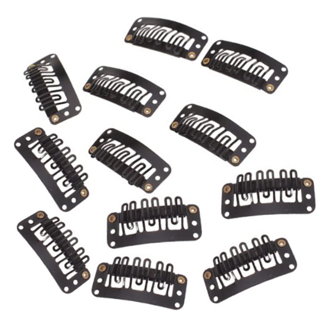 Apofly 12pcs U-Shape Metal Wig Clips with Rubber Grip - Black Snap Comb Hair Extension Clips for Secure Hold | Perfect for Wigs, Weaves, Hairpieces & Cosplay