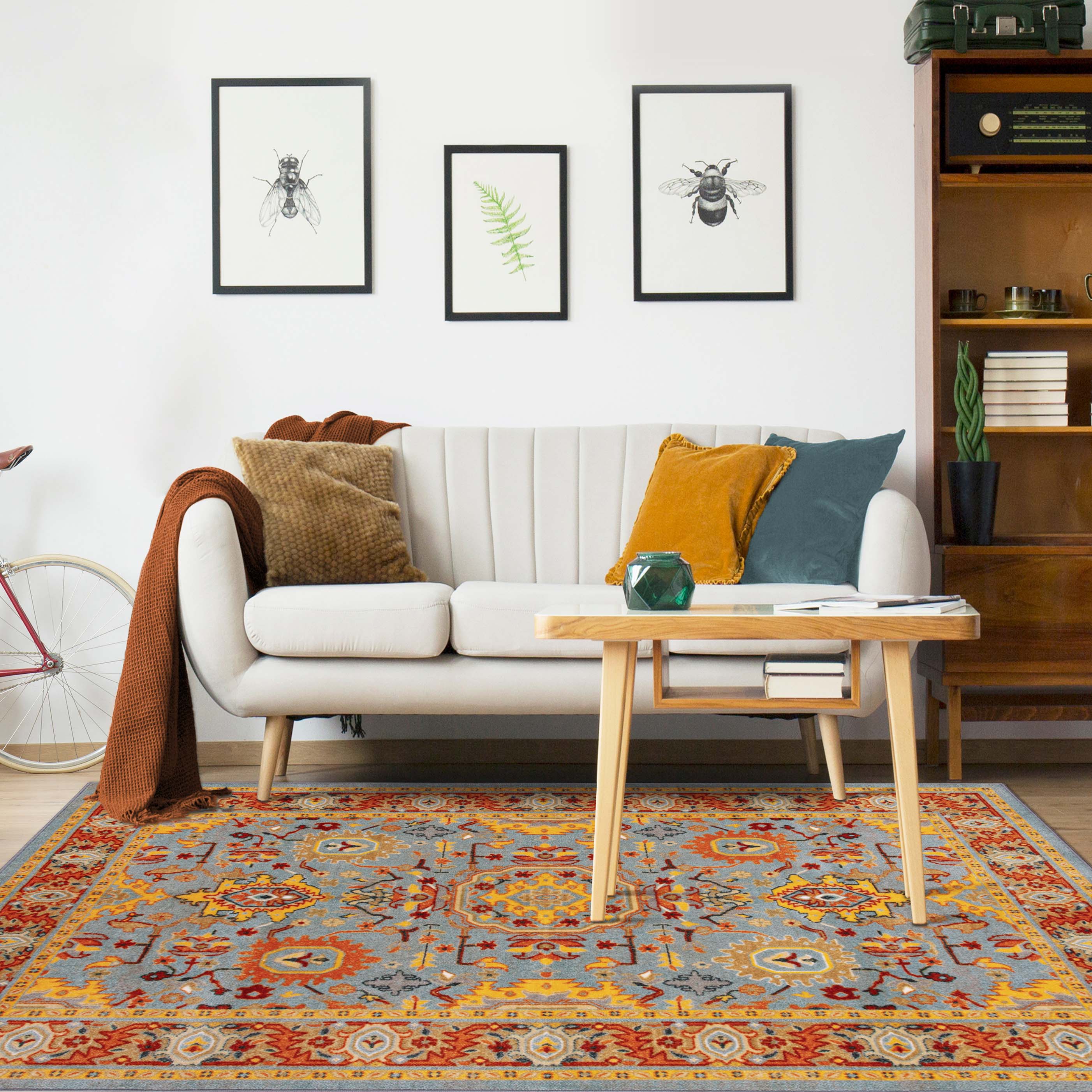Hadar Geometric Medallion Washable Indoor Area Rug - Non-Slip Living Room Carpet, Bedroom Runner Rug for Home Decor