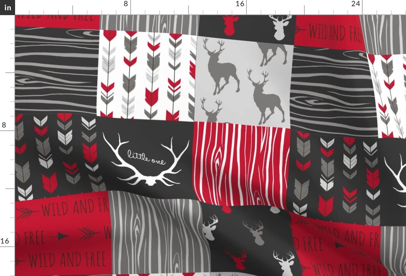 Premium Spoonflower Minky Fabric - Red Charcoal Grey Deer Antler Arrows Woodgrain Print Fat Quarter for Baby Blankets, Quilt Backing & Plush Sewing Projects - Soft Fabric for Nursery Decor, DIY Crafts & Cozy Home Textiles