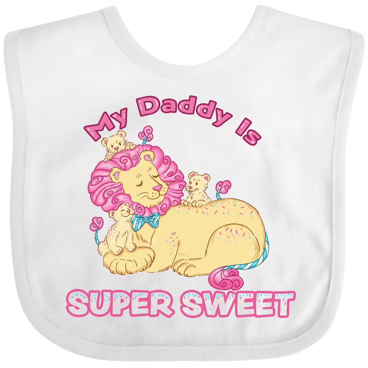 Inktastic My Daddy Is Super Sweet Cotton Candy Lions Baby Bib - Soft & Absorbent Drool Bib for Infants & Toddlers - Perfect for Feeding, Teething & Everyday Use